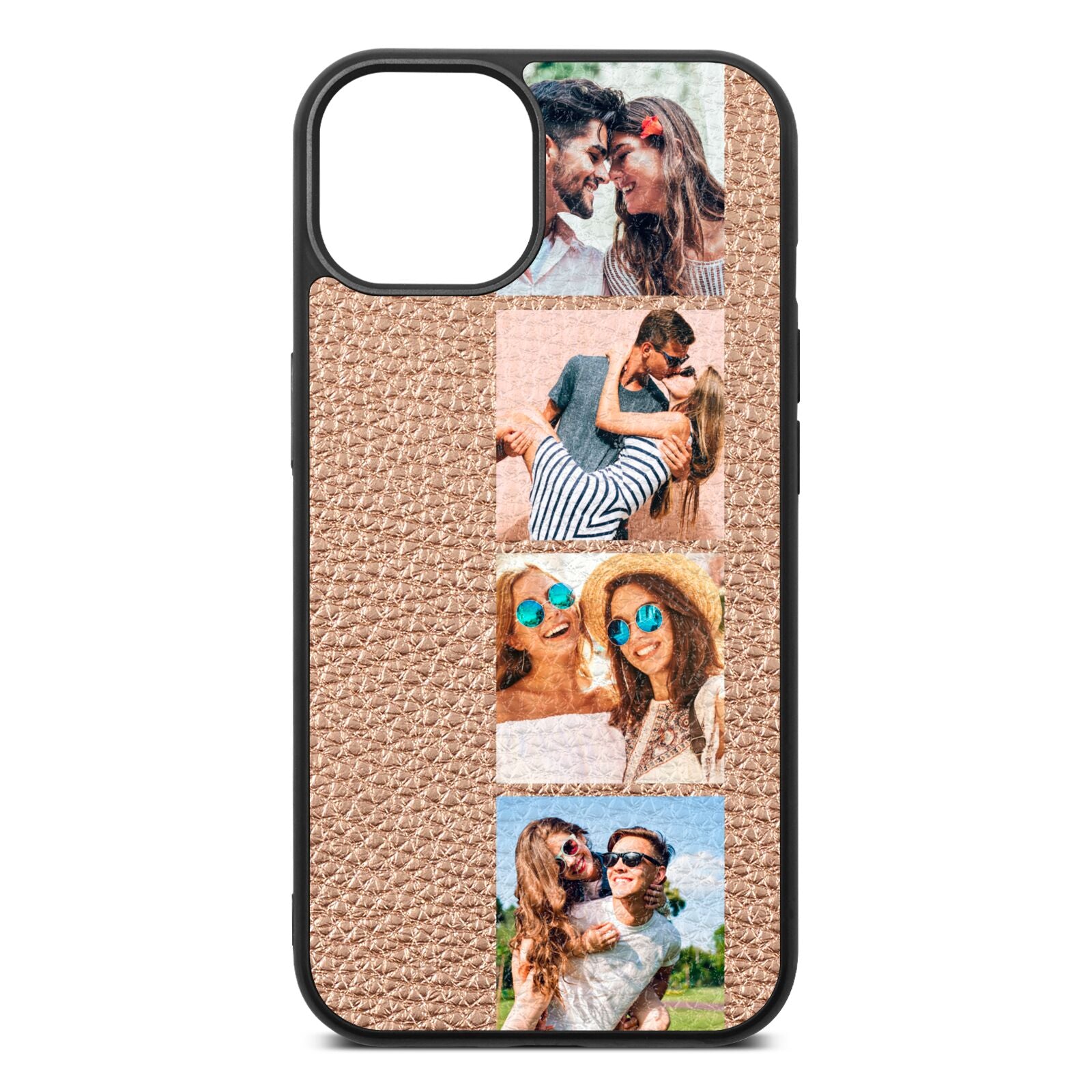 Photo Strip Montage Upload Rose Gold Pebble Leather iPhone 13 Case
