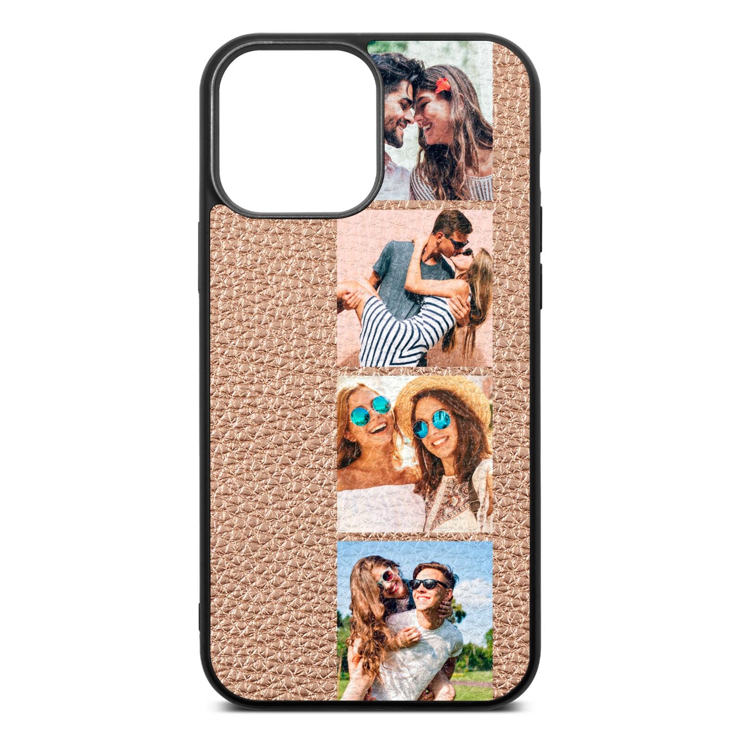 Photo Strip Montage Upload Rose Gold Pebble Leather iPhone 13 Pro Max Case