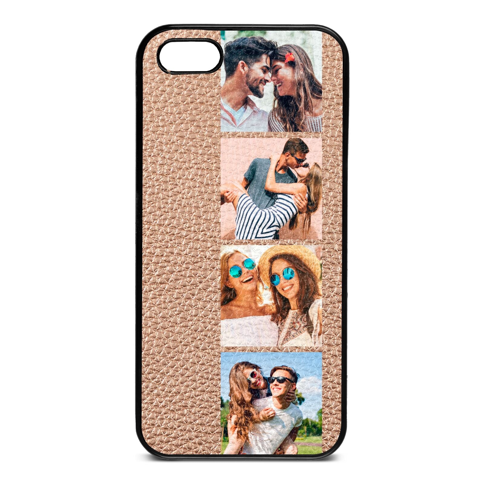 Photo Strip Montage Upload Rose Gold Pebble Leather iPhone 5 Case