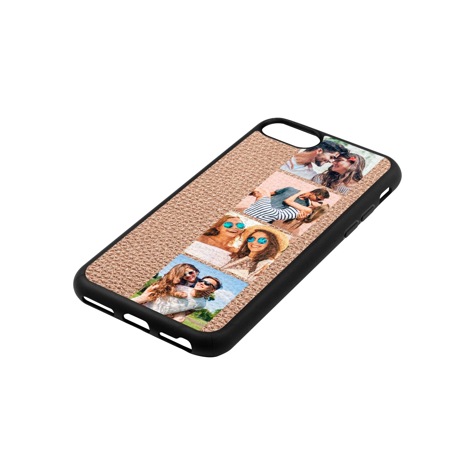 Photo Strip Montage Upload Rose Gold Pebble Leather iPhone 8 Case Side Angle
