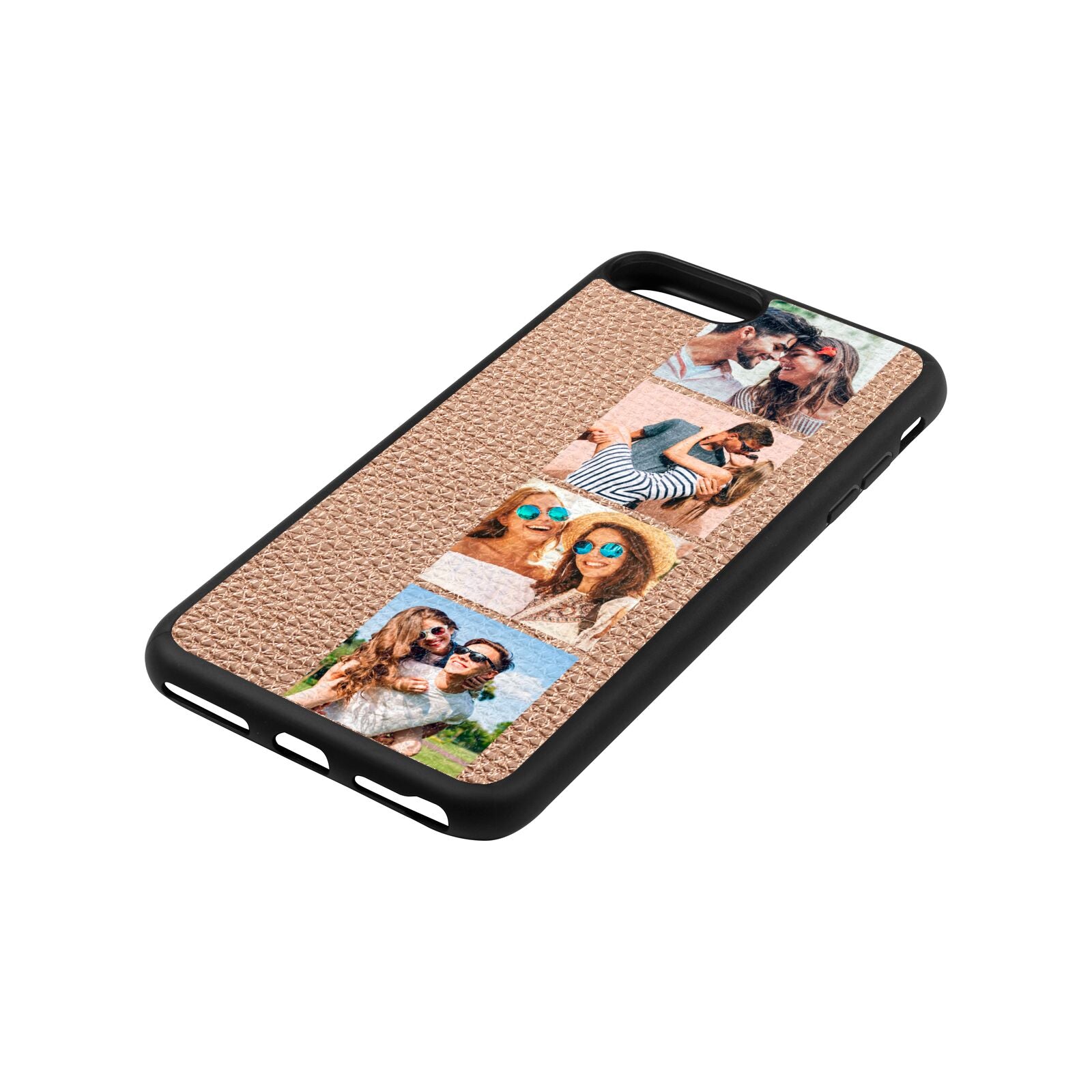 Photo Strip Montage Upload Rose Gold Pebble Leather iPhone 8 Plus Case Side Angle
