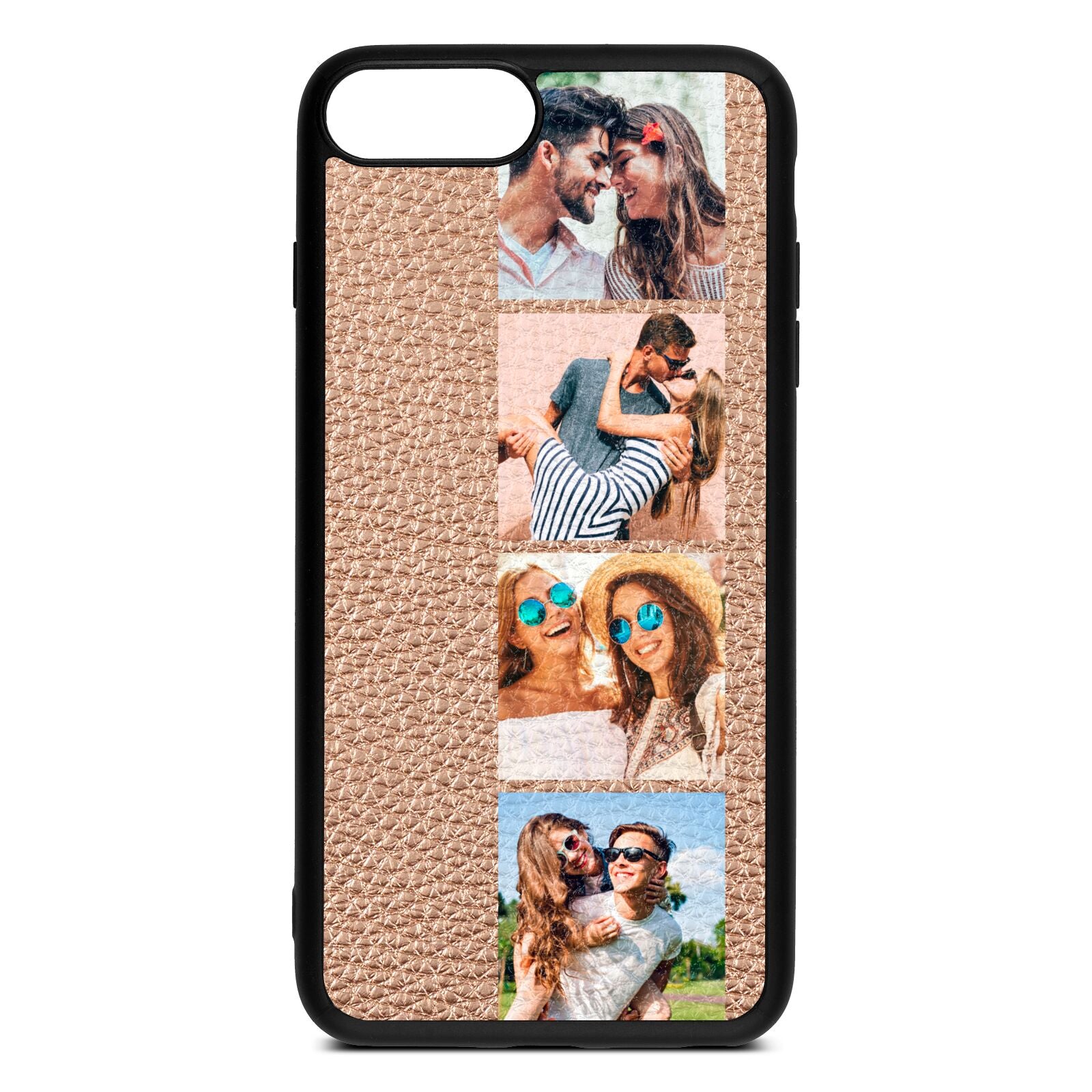 Photo Strip Montage Upload Rose Gold Pebble Leather iPhone 8 Plus Case