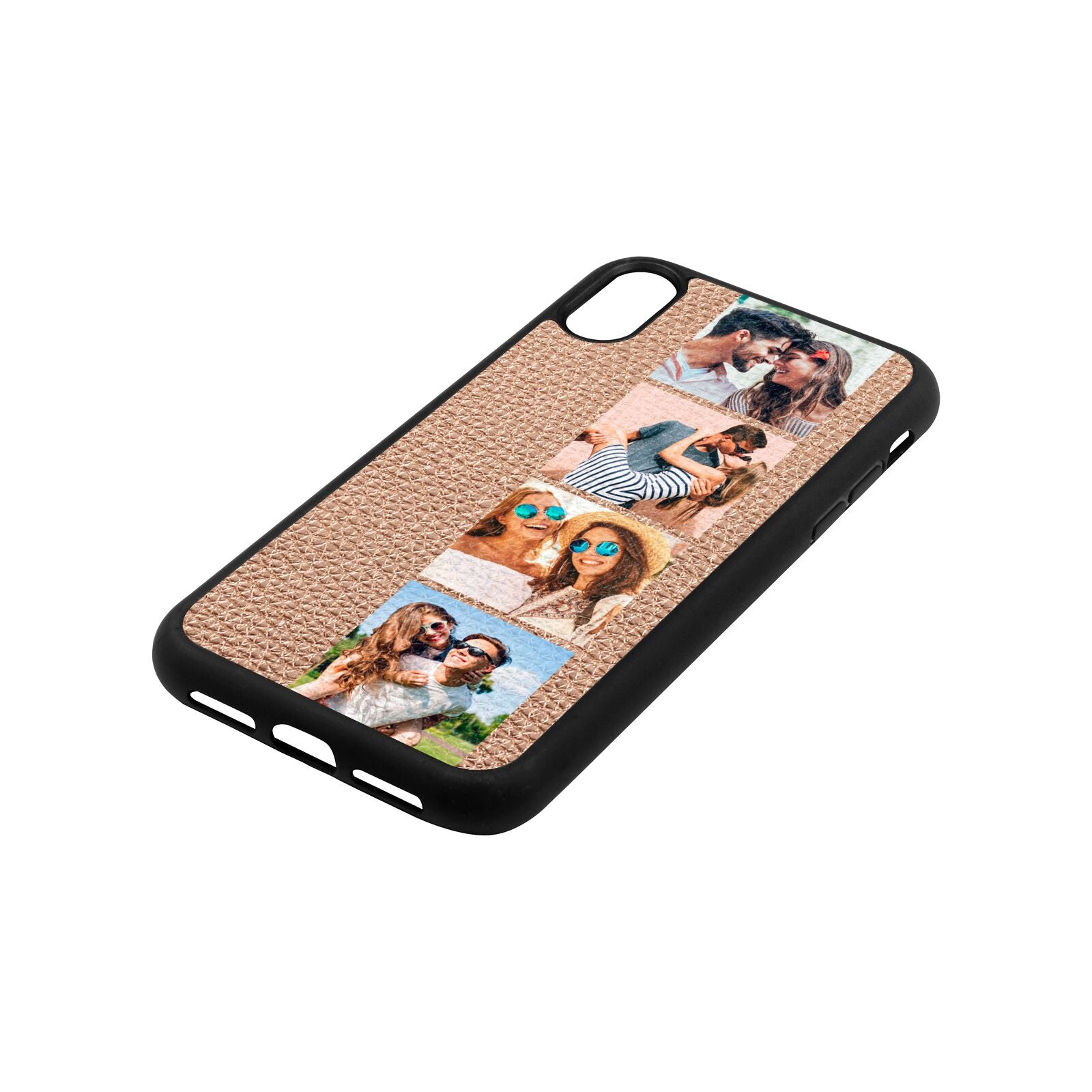 Photo Strip Montage Upload Rose Gold Pebble Leather iPhone Xr Case Side Angle