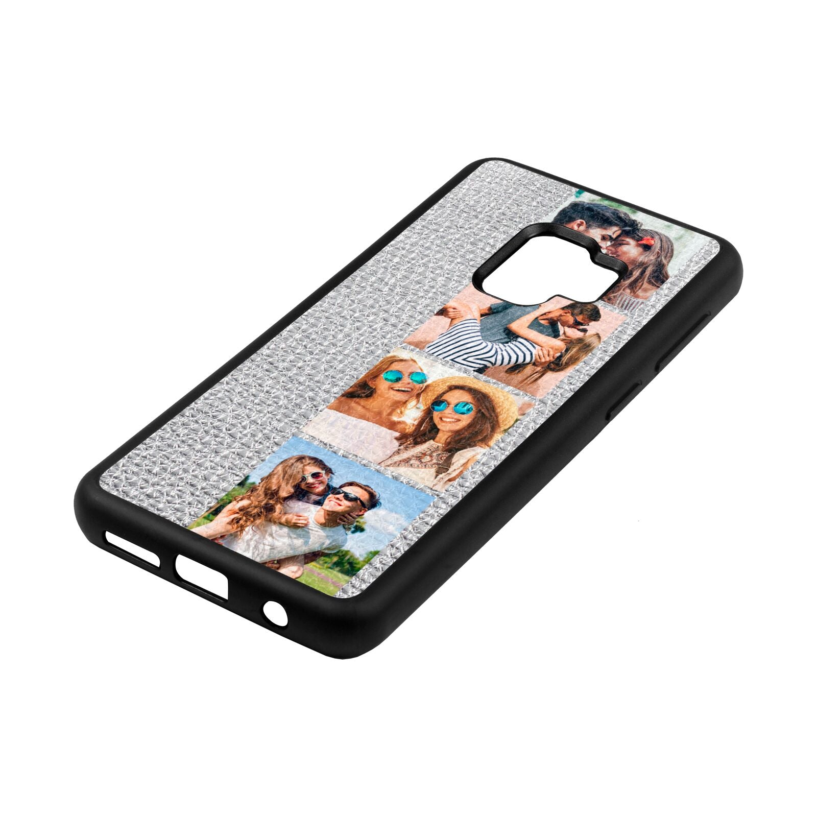 Photo Strip Montage Upload Silver Pebble Leather Samsung S9 Case Side Angle