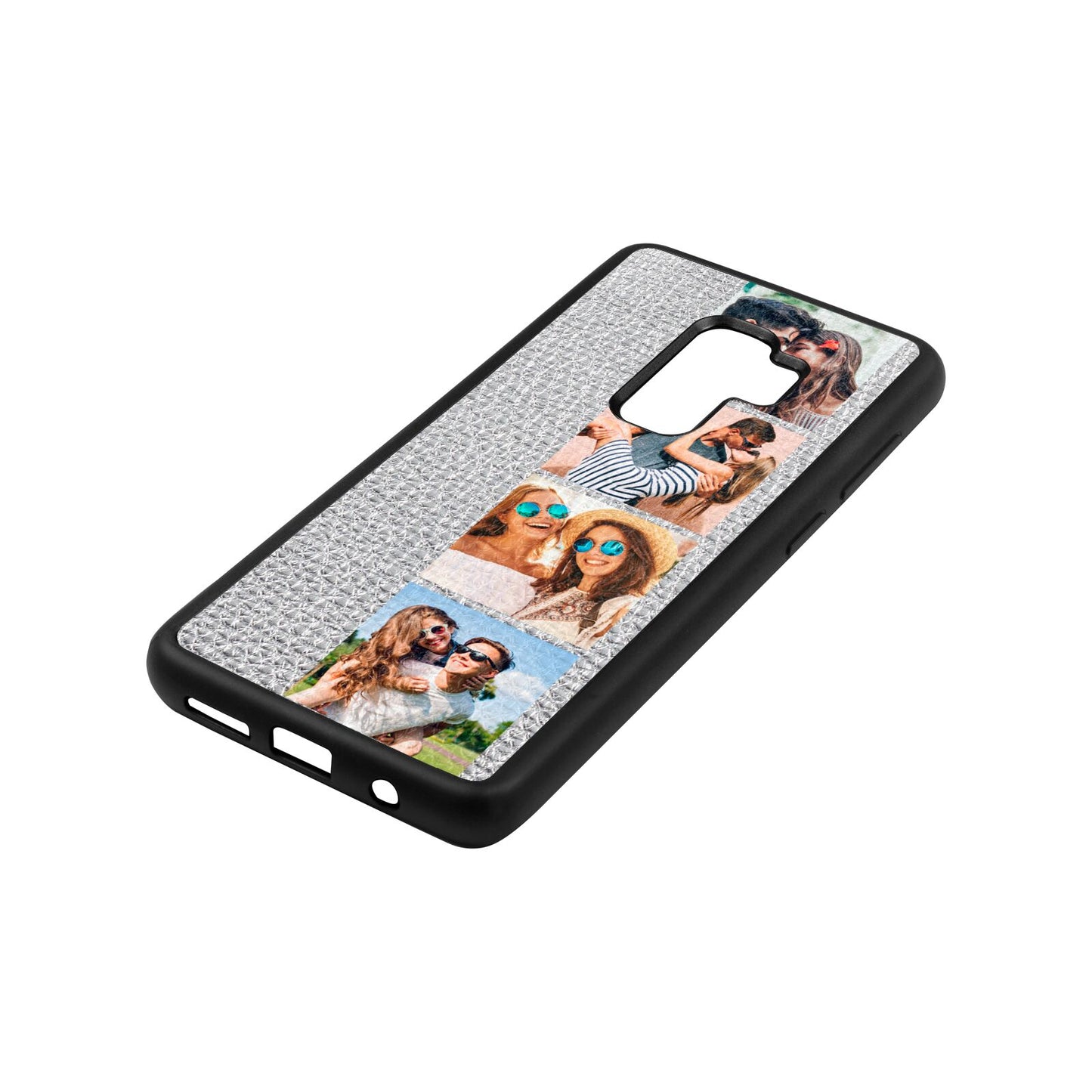 Photo Strip Montage Upload Silver Pebble Leather Samsung S9 Plus Case Side Angle
