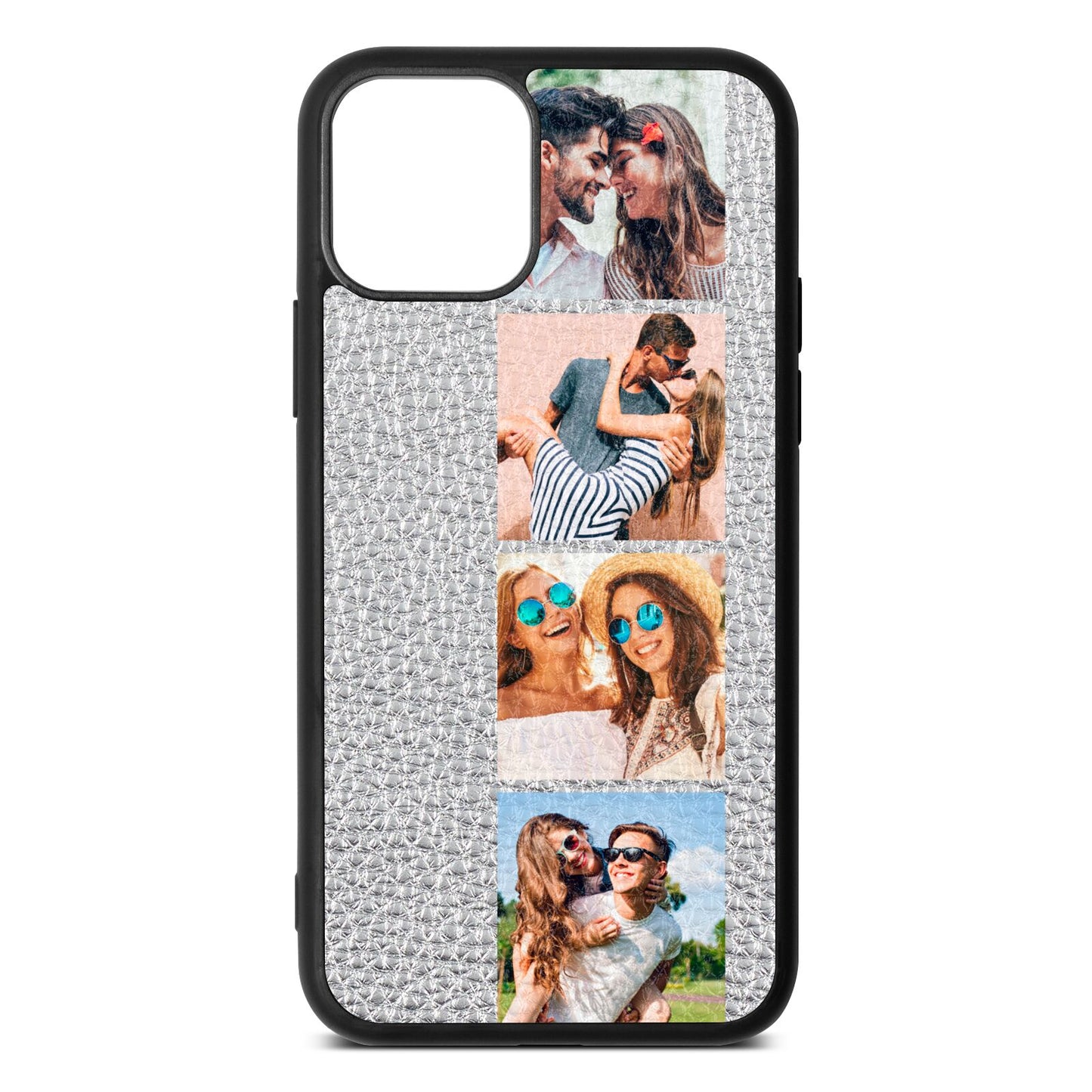 Photo Strip Montage Upload Silver Pebble Leather iPhone 11 Case