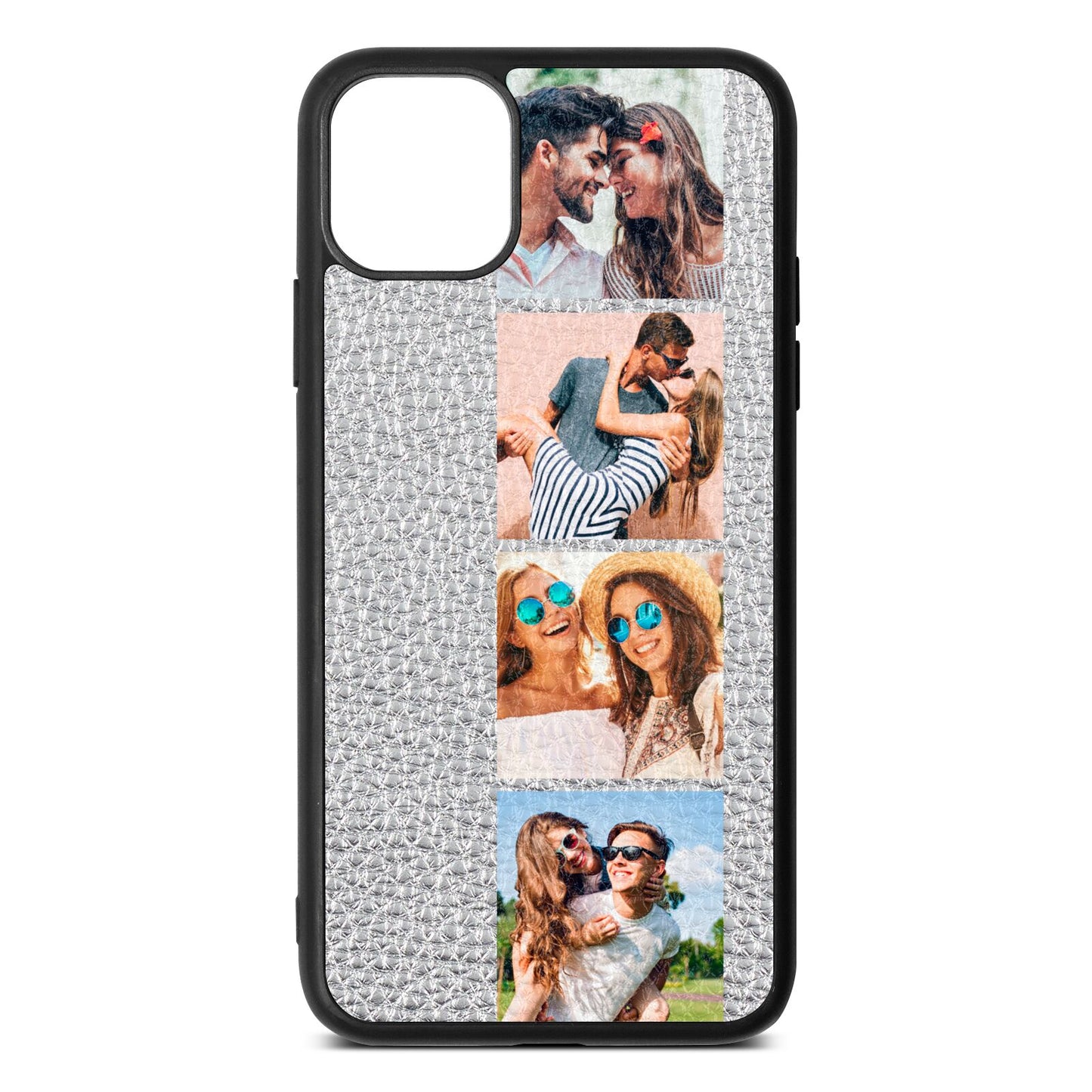 Photo Strip Montage Upload Silver Pebble Leather iPhone 11 Pro Max Case