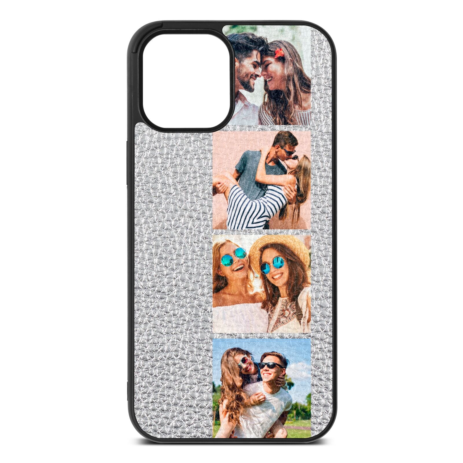 Photo Strip Montage Upload Silver Pebble Leather iPhone 12 Pro Max Case