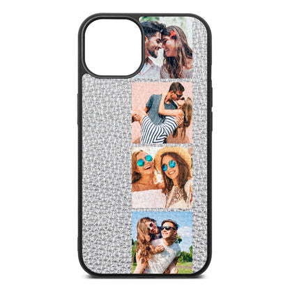 Photo Strip Montage Upload Silver Pebble Leather iPhone 13 Case
