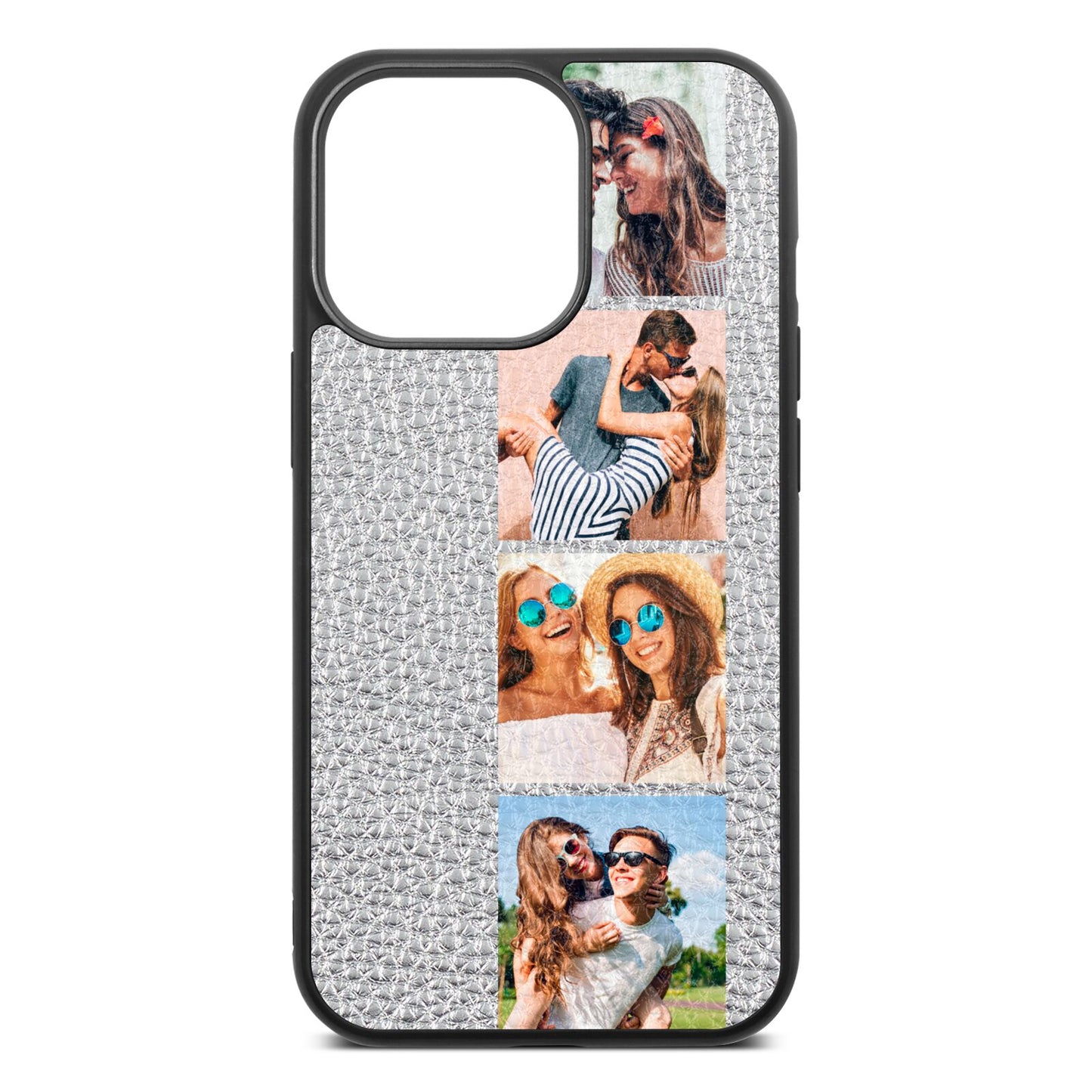 Photo Strip Montage Upload Silver Pebble Leather iPhone 13 Pro Case