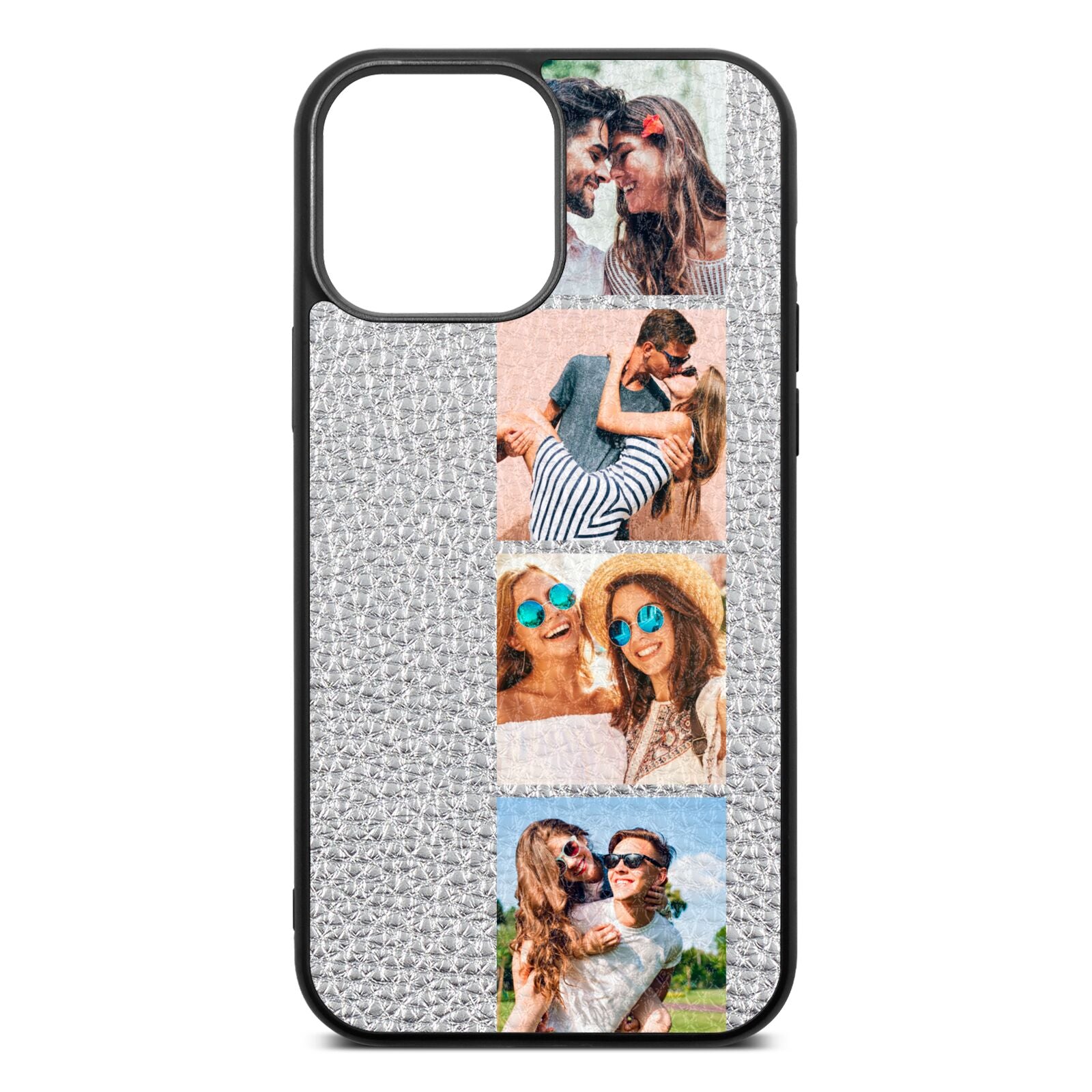 Photo Strip Montage Upload Silver Pebble Leather iPhone 13 Pro Max Case