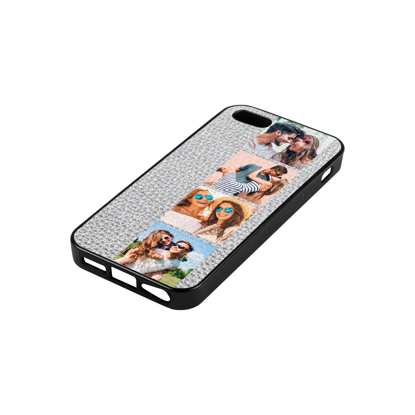Photo Strip Montage Upload Silver Pebble Leather iPhone 5 Case Side Angle