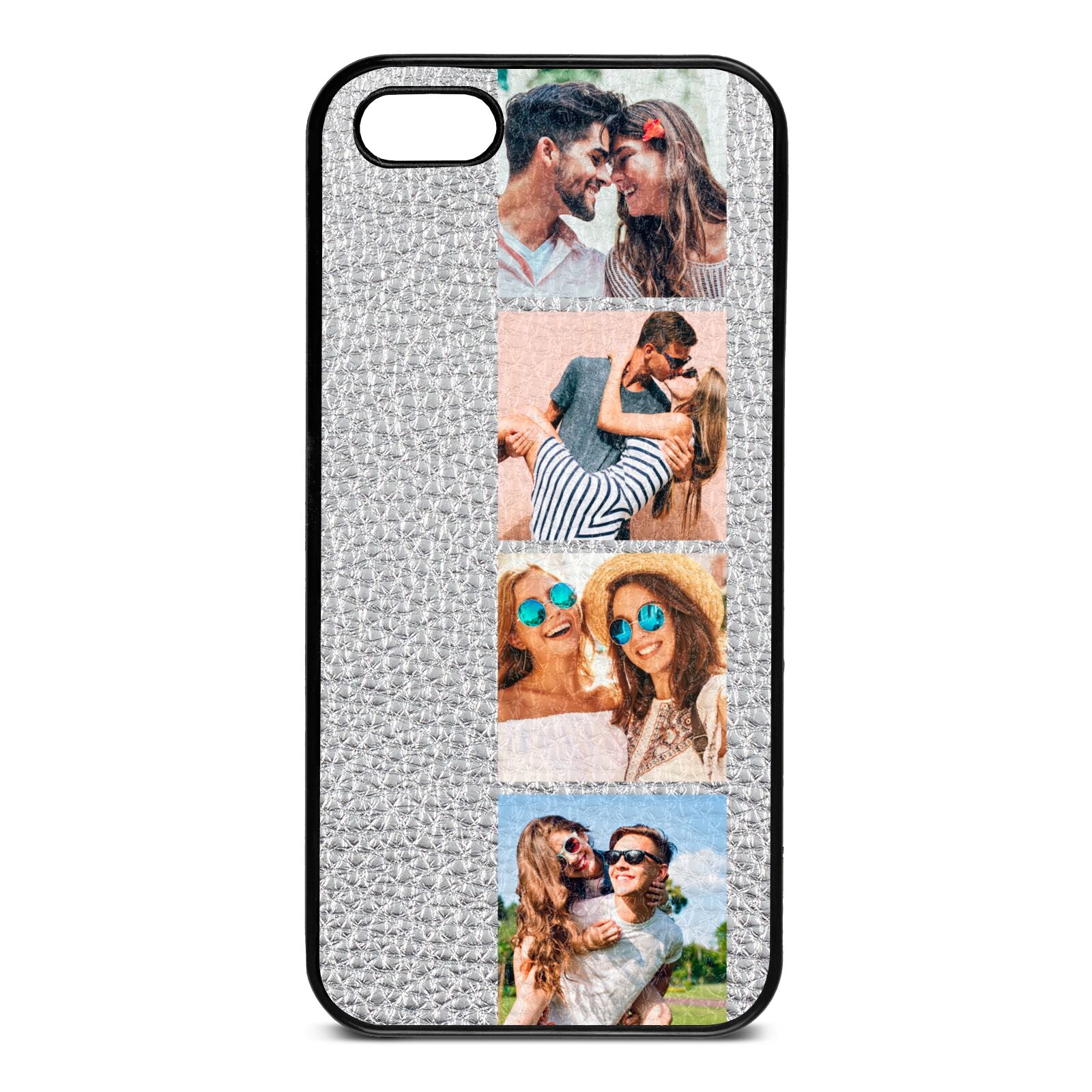Photo Strip Montage Upload Silver Pebble Leather iPhone 5 Case