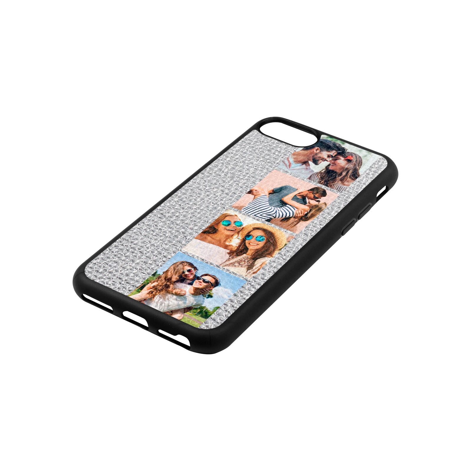 Photo Strip Montage Upload Silver Pebble Leather iPhone 8 Case Side Angle