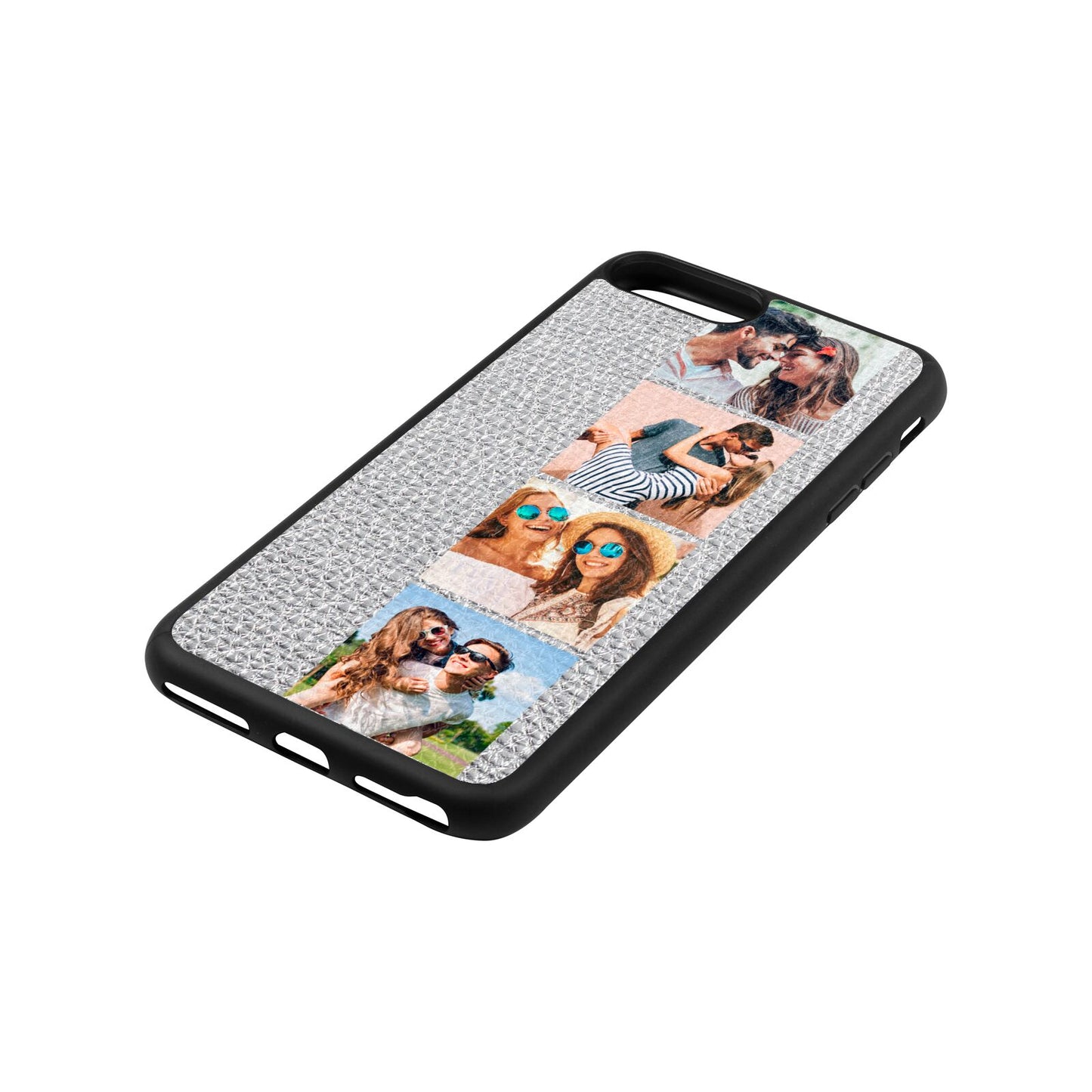 Photo Strip Montage Upload Silver Pebble Leather iPhone 8 Plus Case Side Angle