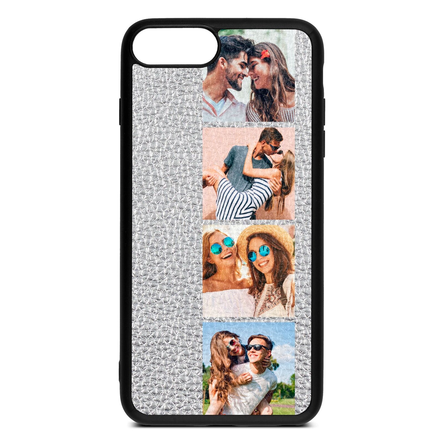 Photo Strip Montage Upload Silver Pebble Leather iPhone 8 Plus Case
