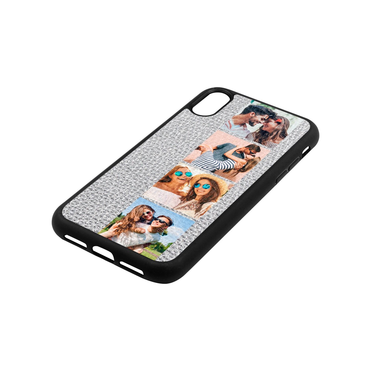 Photo Strip Montage Upload Silver Pebble Leather iPhone Xr Case Side Angle