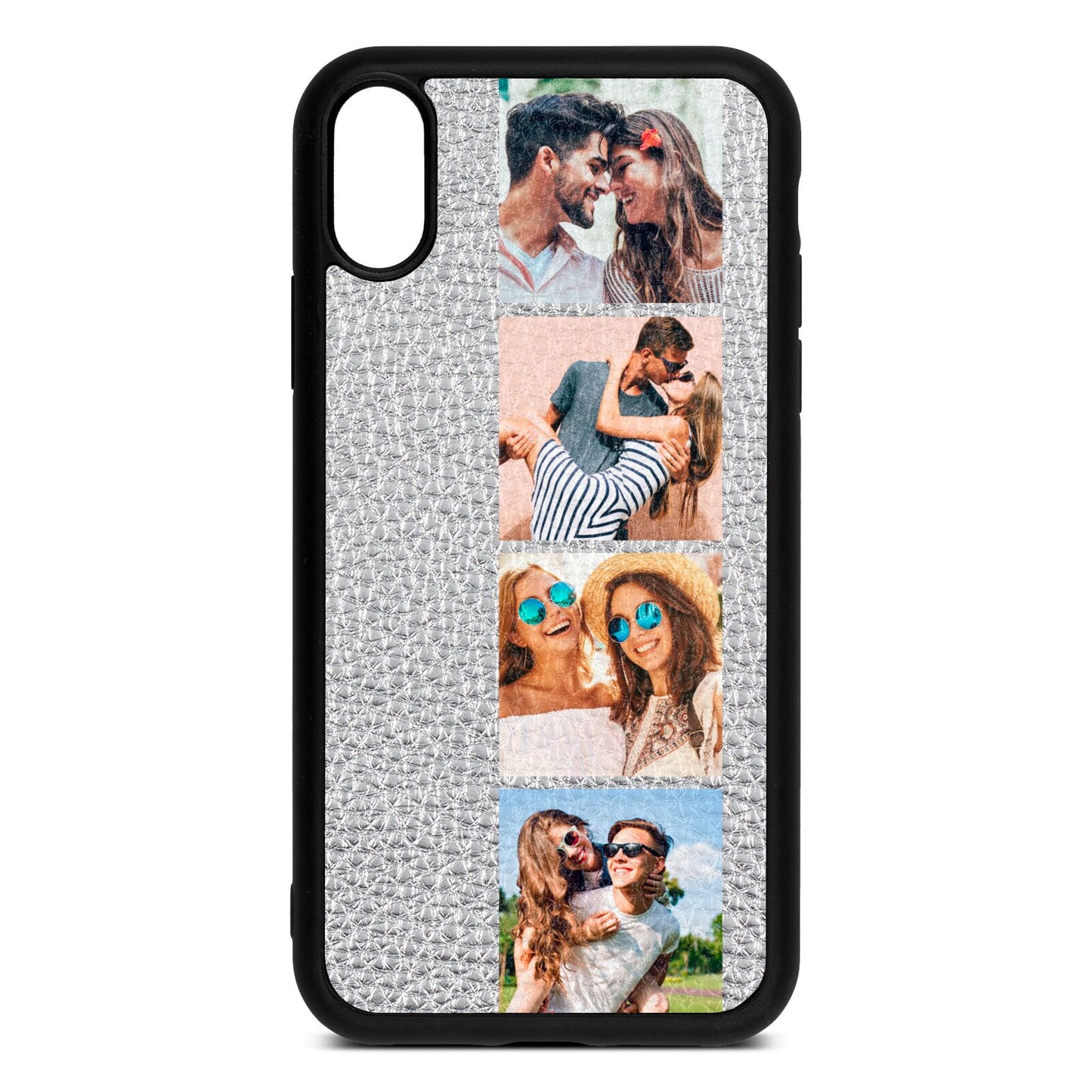Photo Strip Montage Upload Silver Pebble Leather iPhone Xr Case