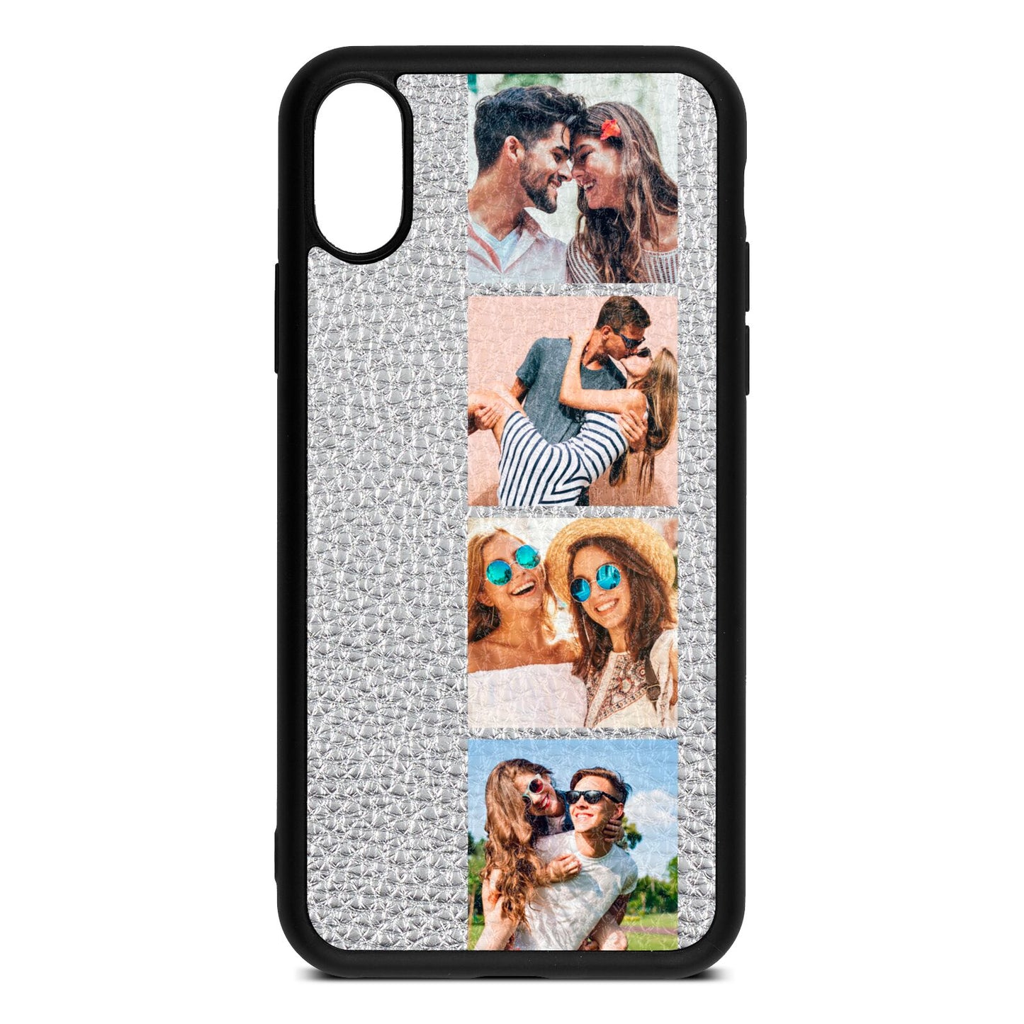 Photo Strip Montage Upload Silver Pebble Leather iPhone Xs Case