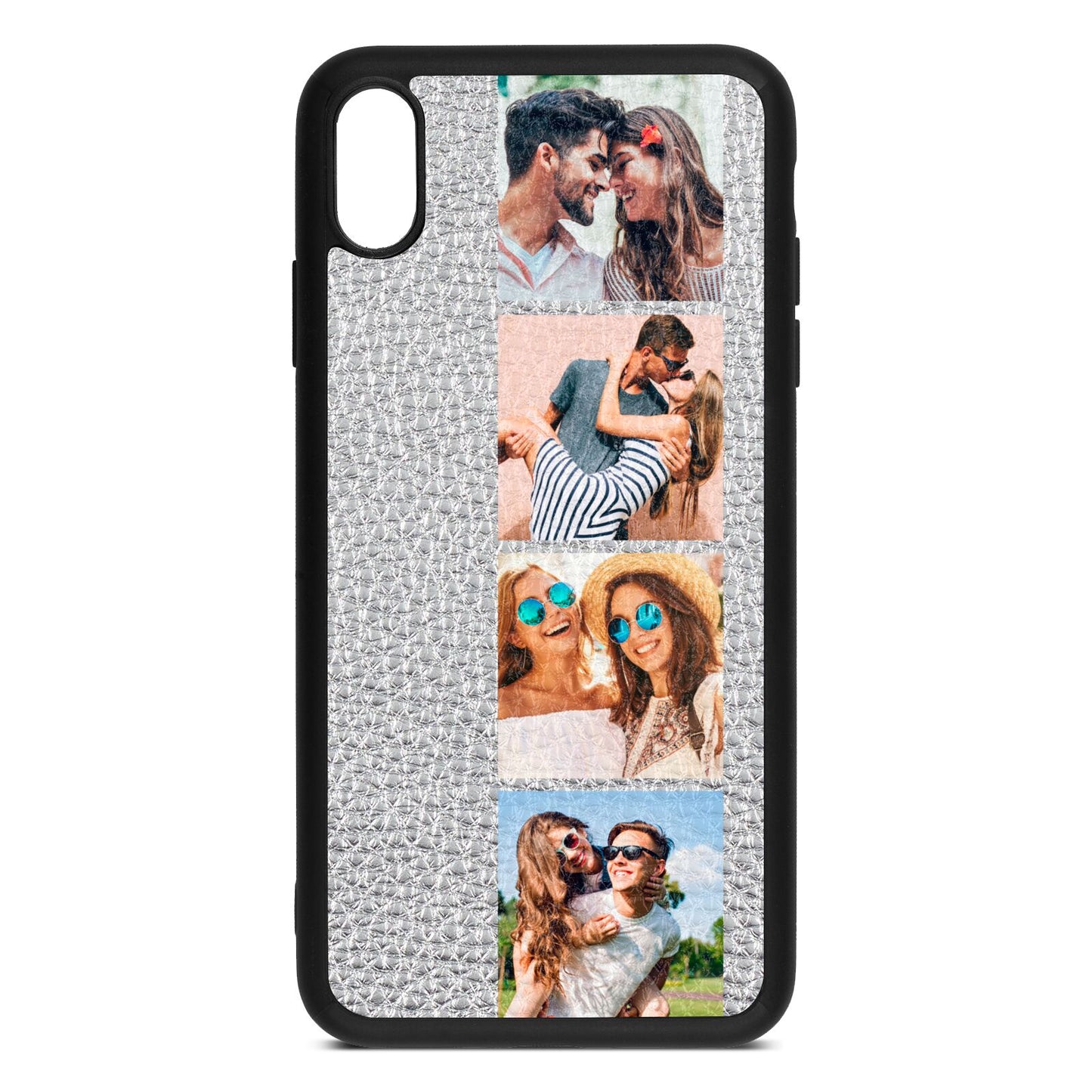 Photo Strip Montage Upload Silver Pebble Leather iPhone Xs Max Case