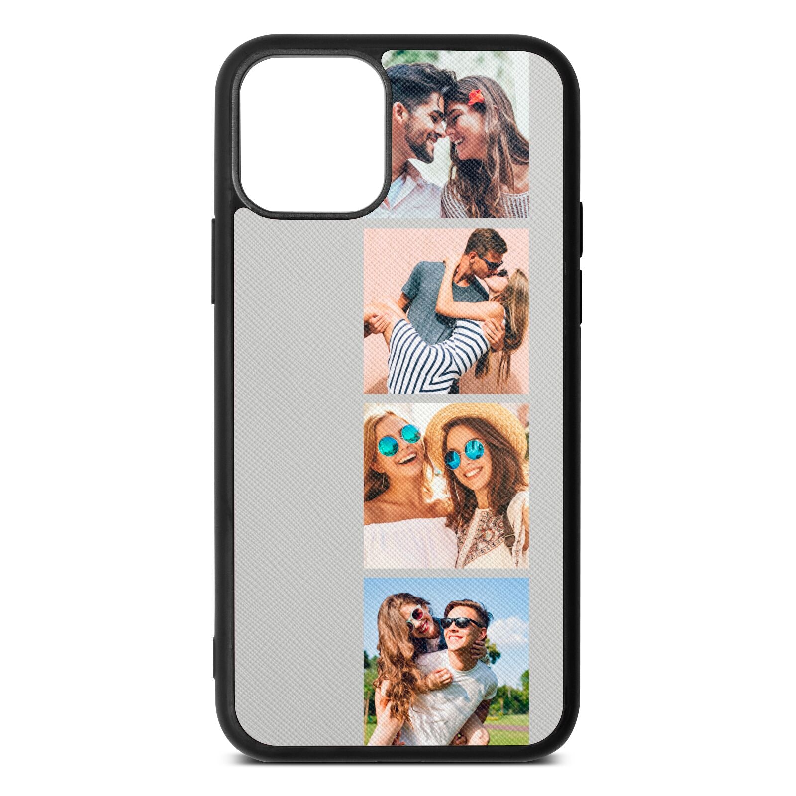 Photo Strip Montage Upload Silver Saffiano Leather iPhone 11 Pro Case