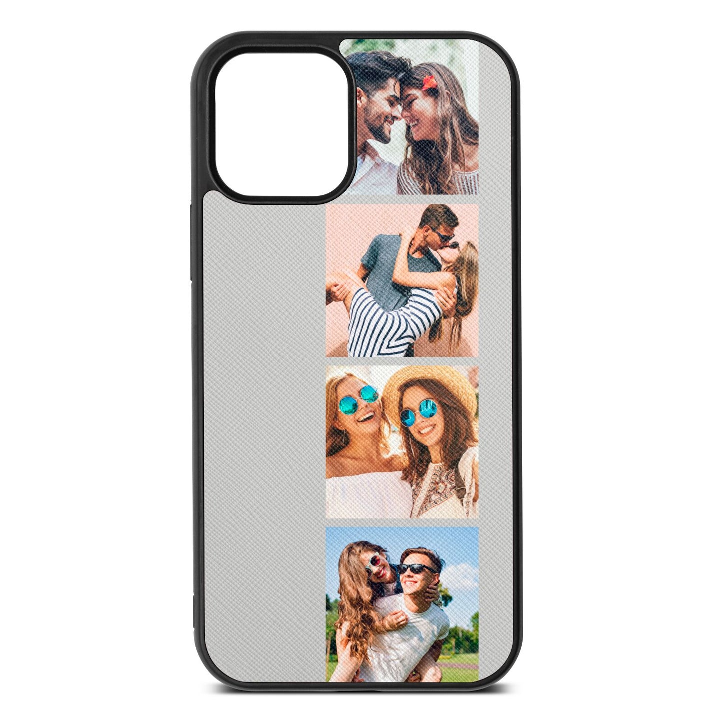 Photo Strip Montage Upload Silver Saffiano Leather iPhone 12 Case