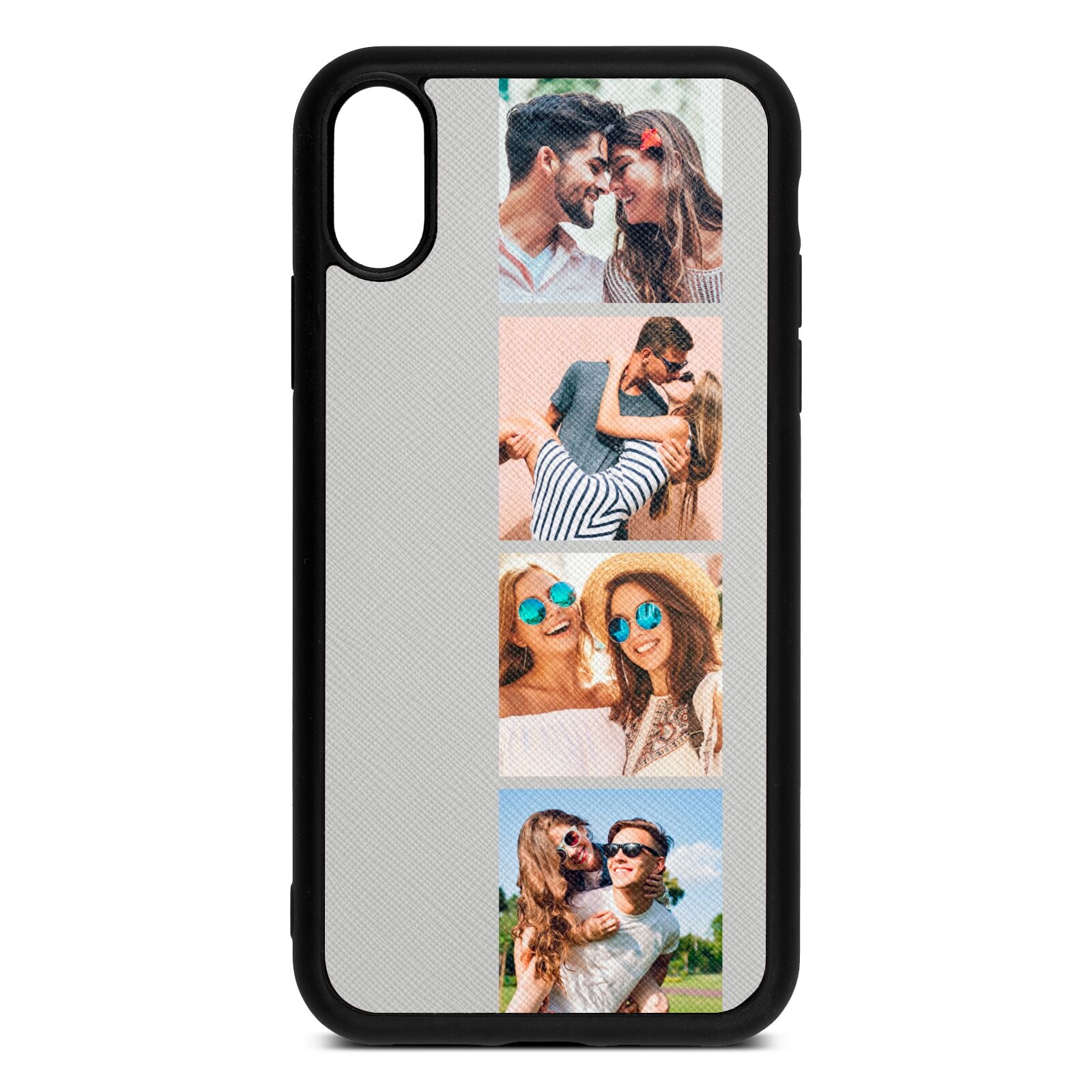 Photo Strip Montage Upload Silver Saffiano Leather iPhone Xr Case