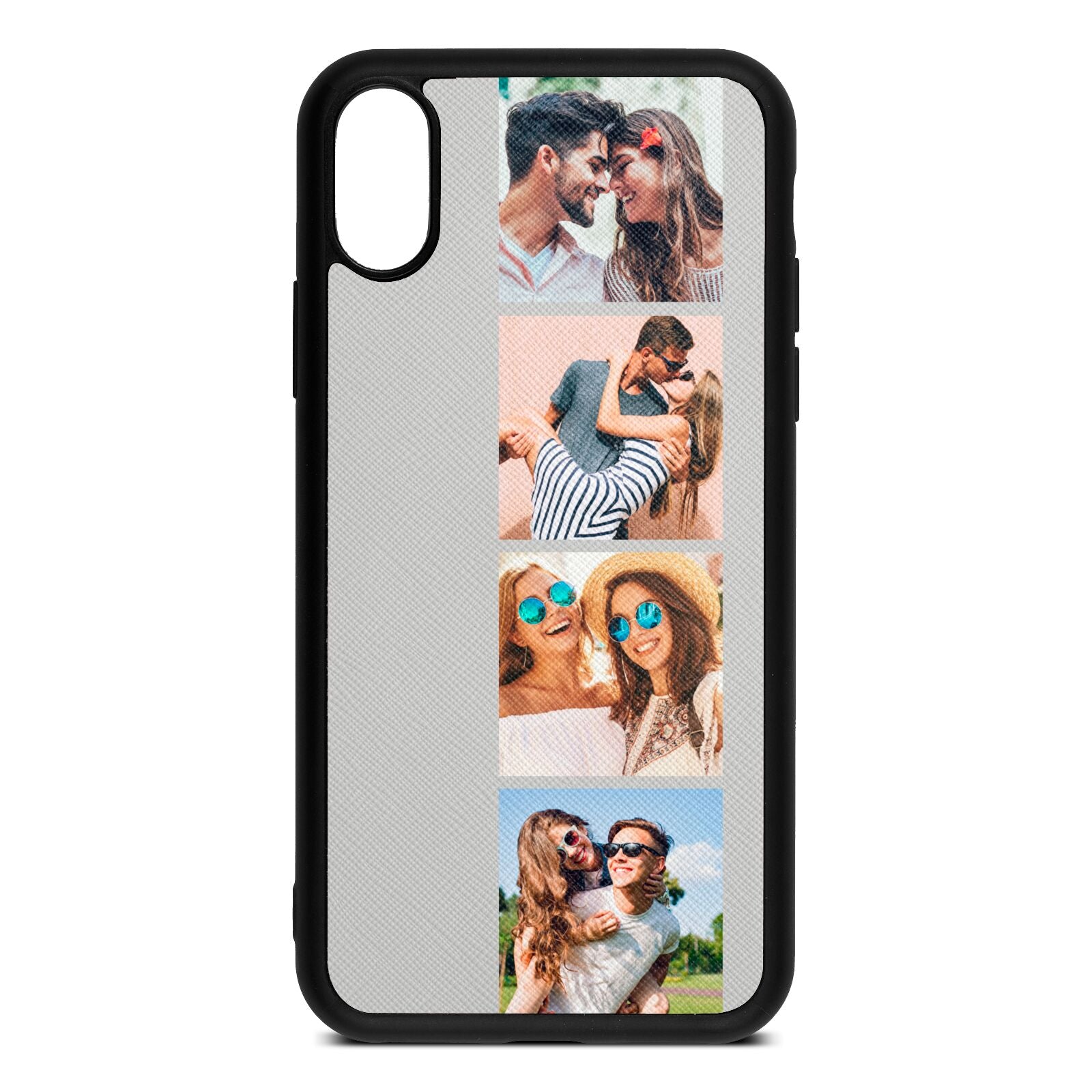 Photo Strip Montage Upload Silver Saffiano Leather iPhone Xs Case