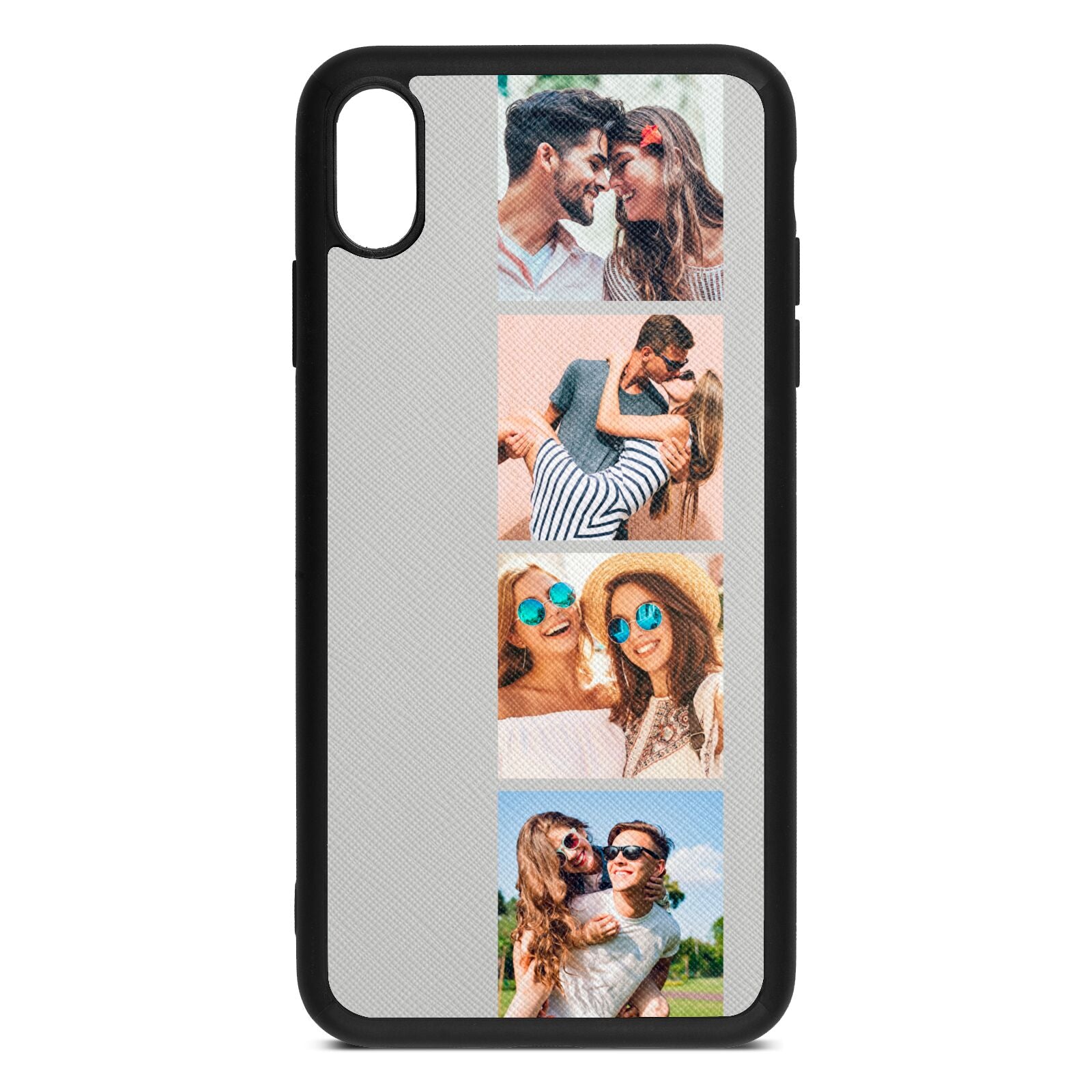 Photo Strip Montage Upload Silver Saffiano Leather iPhone Xs Max Case