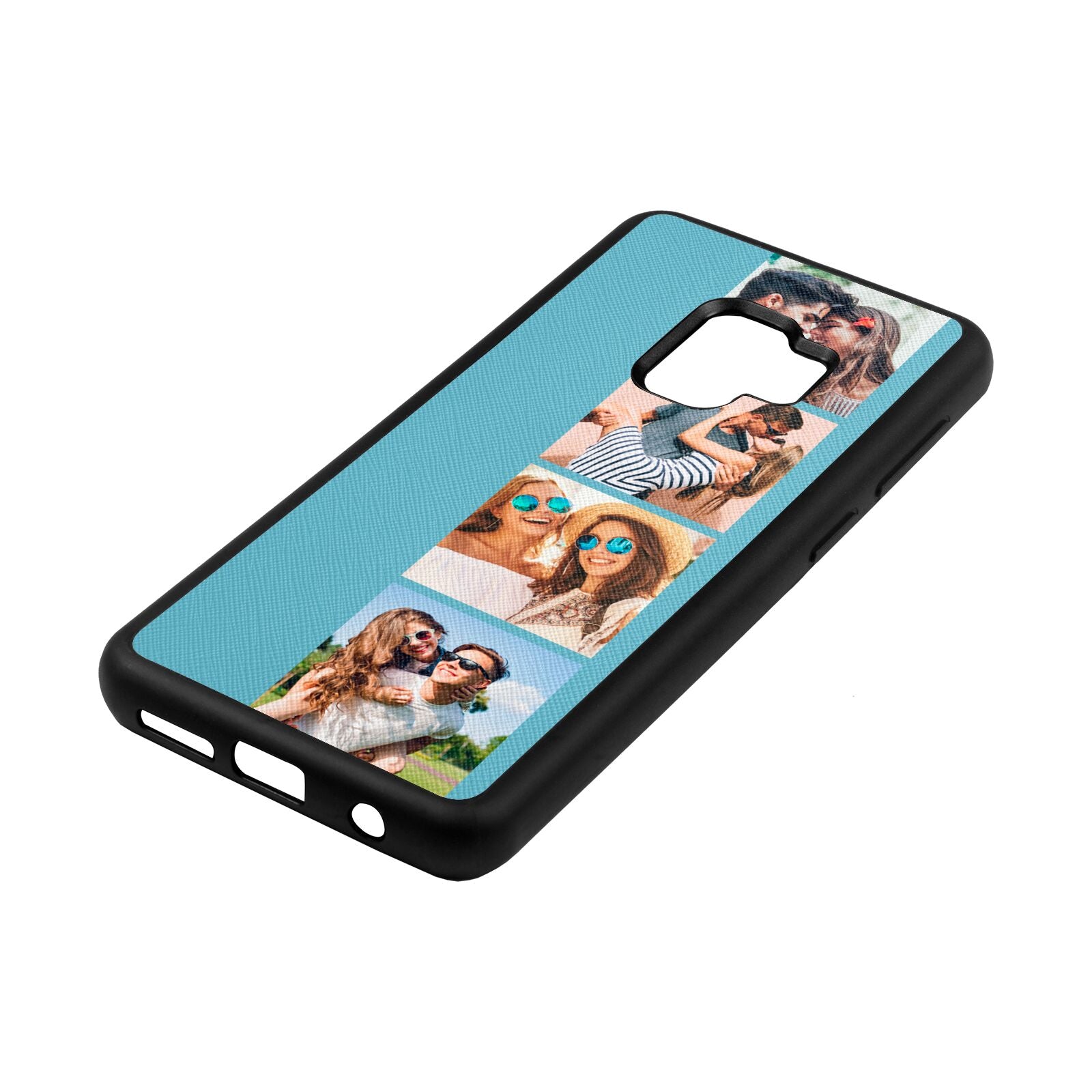 Photo Strip Montage Upload Sky Saffiano Leather Samsung S9 Case Side Angle