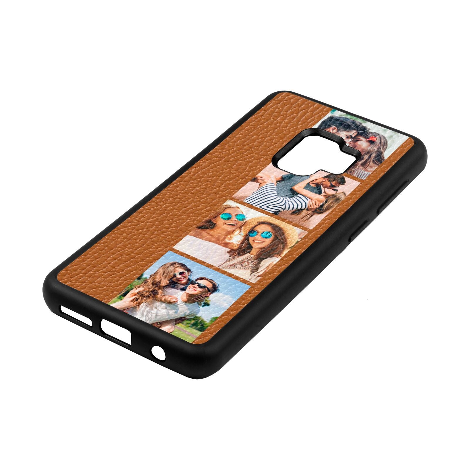 Photo Strip Montage Upload Tan Pebble Leather Samsung S9 Case Side Angle
