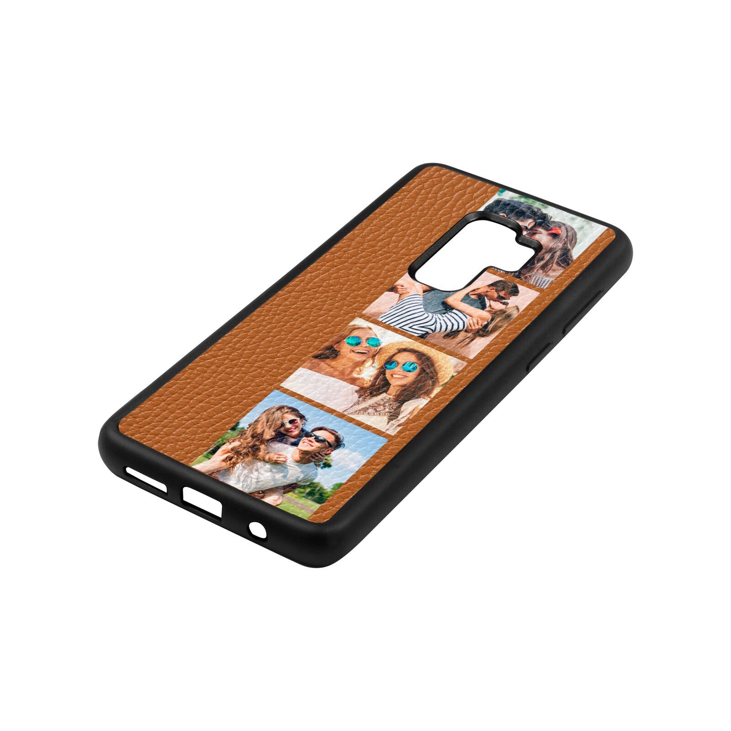Photo Strip Montage Upload Tan Pebble Leather Samsung S9 Plus Case Side Angle