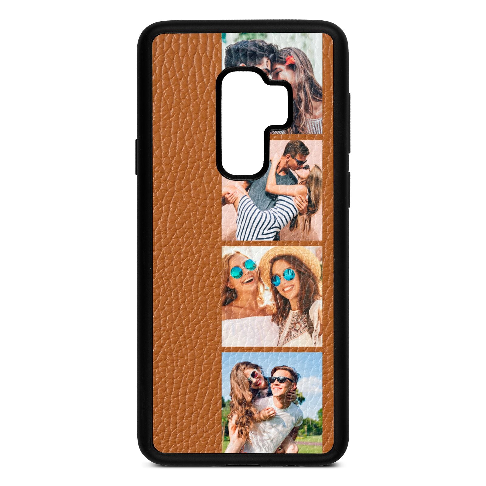 Photo Strip Montage Upload Tan Pebble Leather Samsung S9 Plus Case