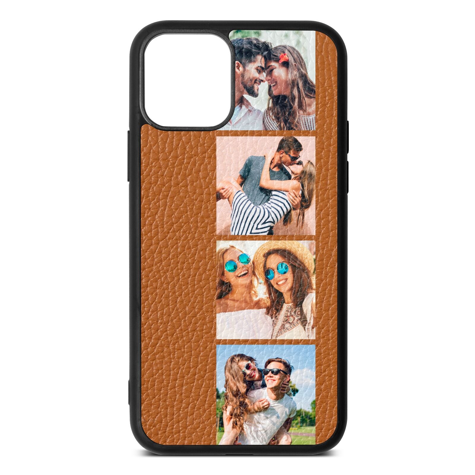 Photo Strip Montage Upload Tan Pebble Leather iPhone 11 Case
