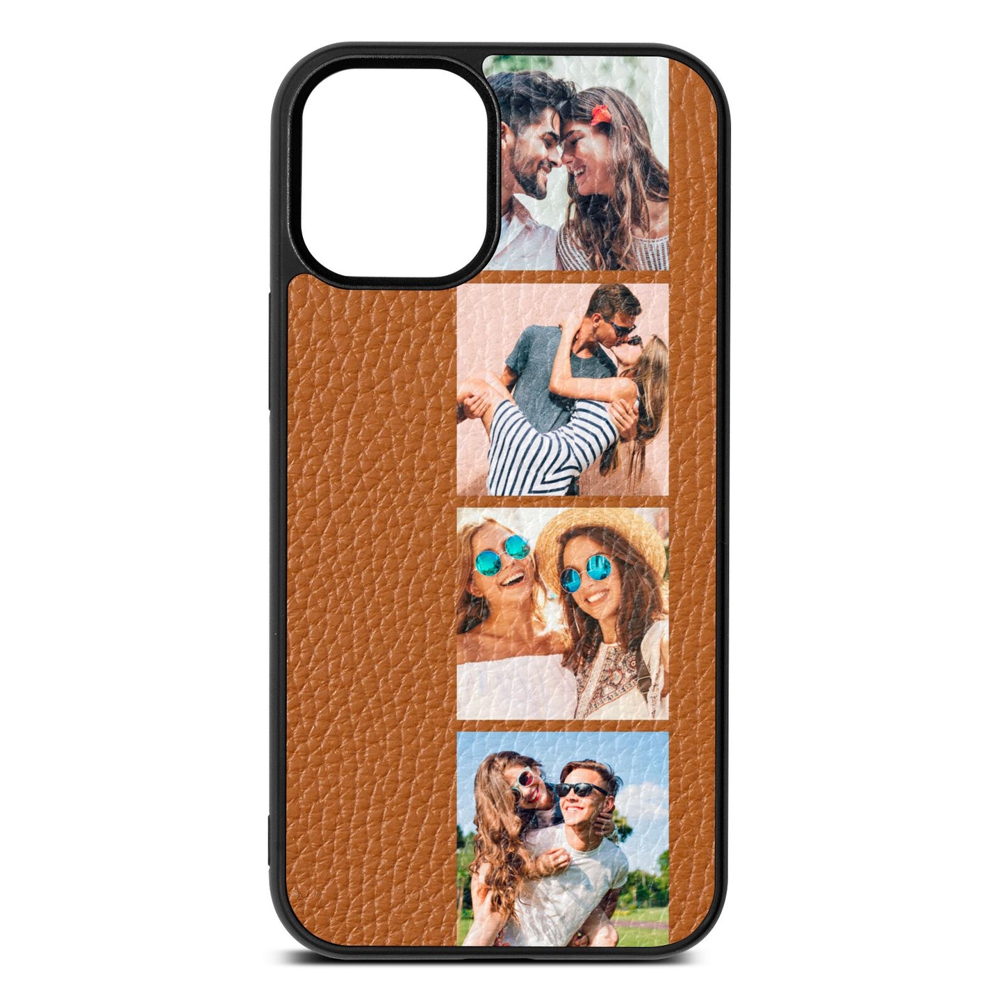 Photo Strip Montage Upload Tan Pebble Leather iPhone 12 Mini Case