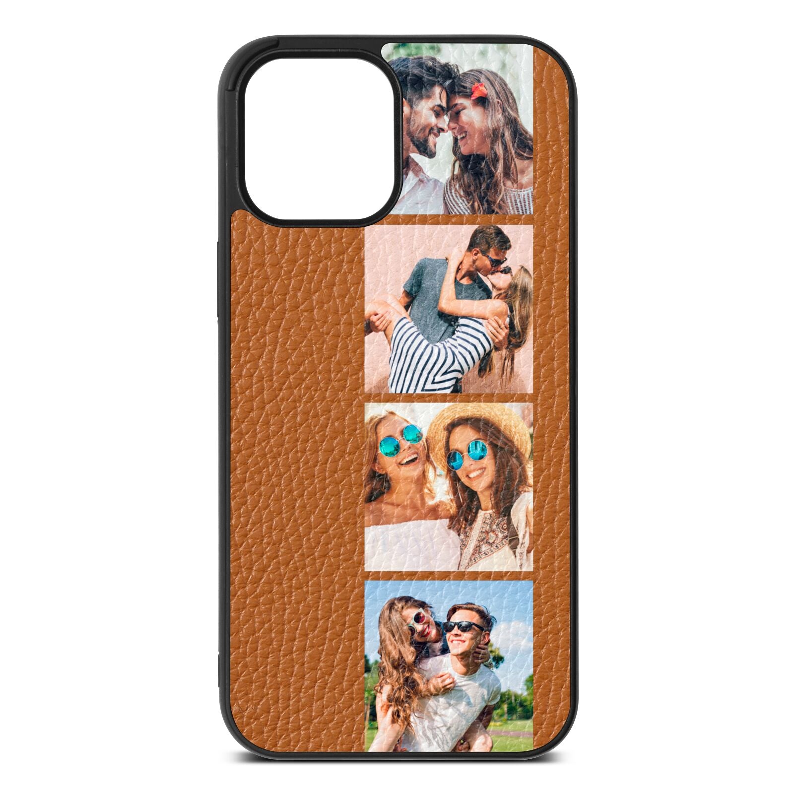 Photo Strip Montage Upload Tan Pebble Leather iPhone 12 Pro Max Case
