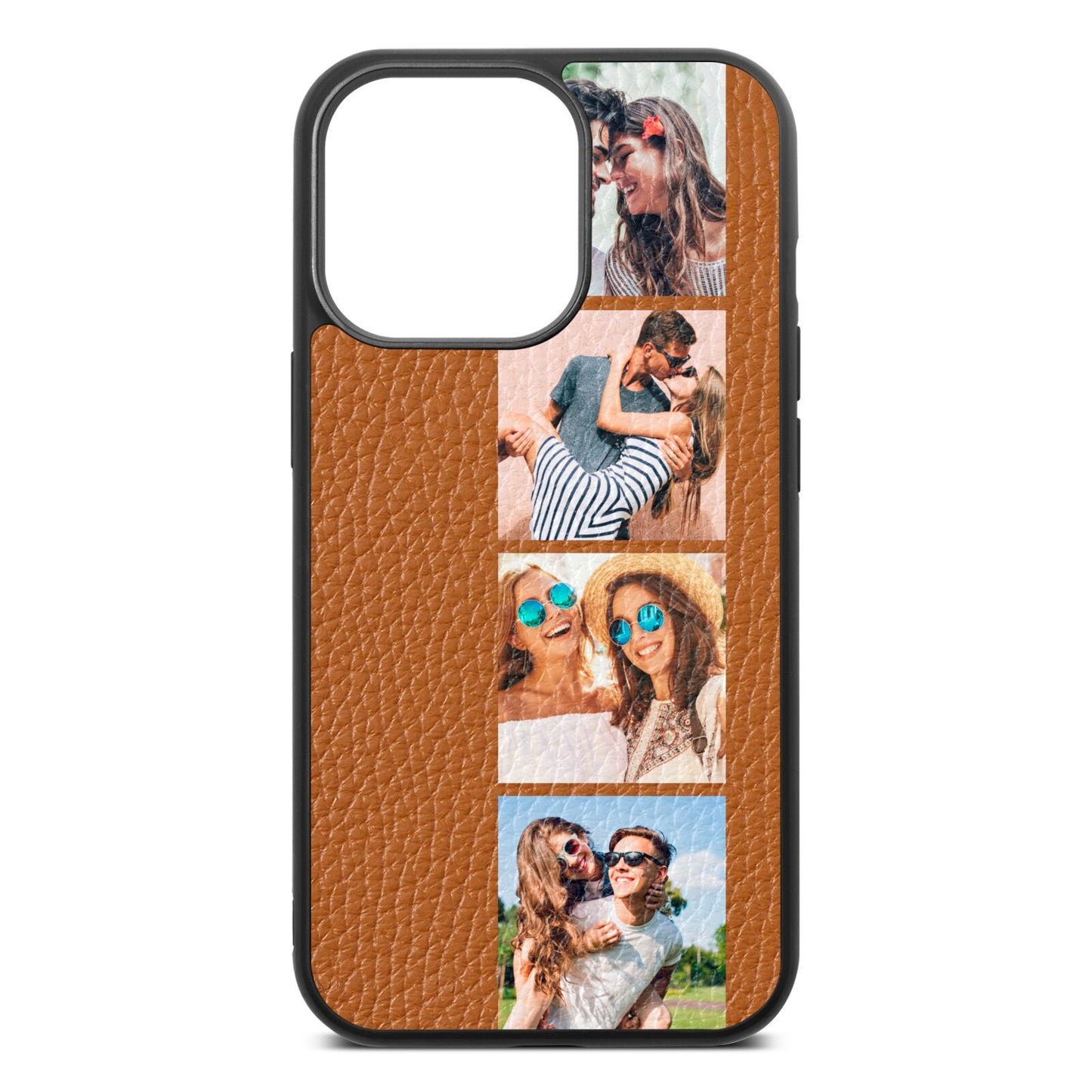 Photo Strip Montage Upload Tan Pebble Leather iPhone 13 Pro Case