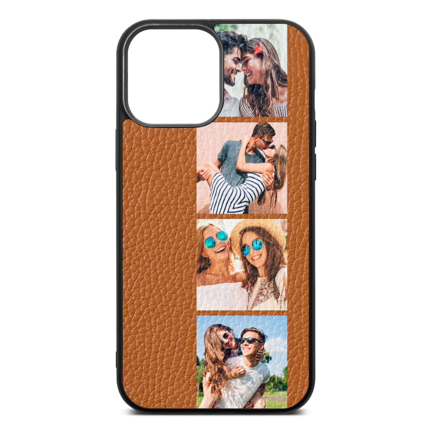 Photo Strip Montage Upload Tan Pebble Leather iPhone 13 Pro Max Case