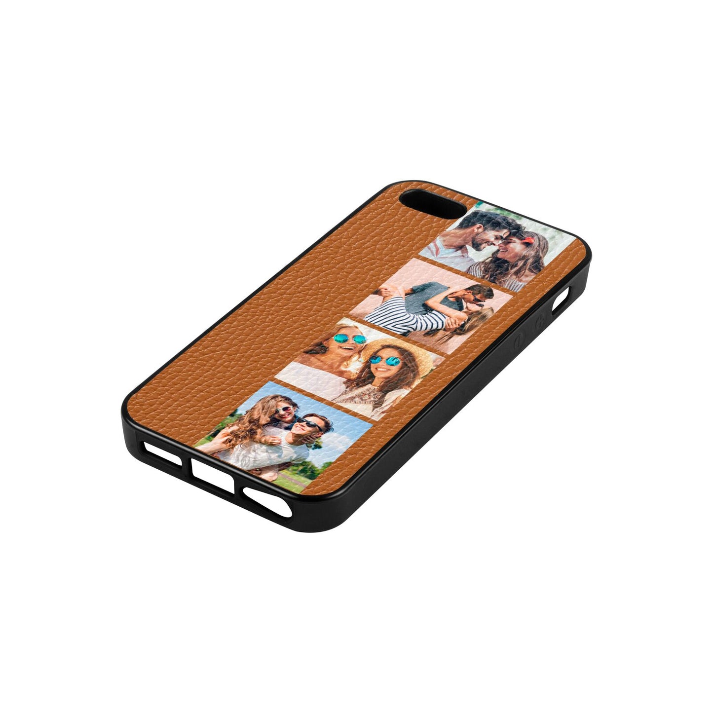 Photo Strip Montage Upload Tan Pebble Leather iPhone 5 Case Side Angle