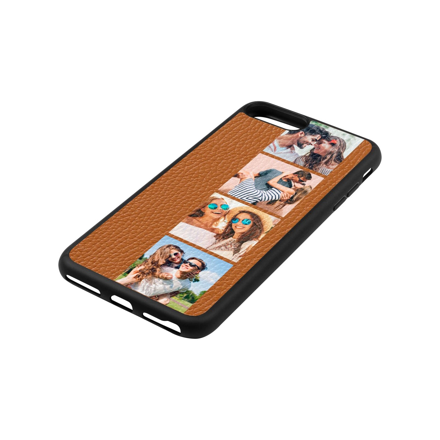 Photo Strip Montage Upload Tan Pebble Leather iPhone 8 Plus Case Side Angle