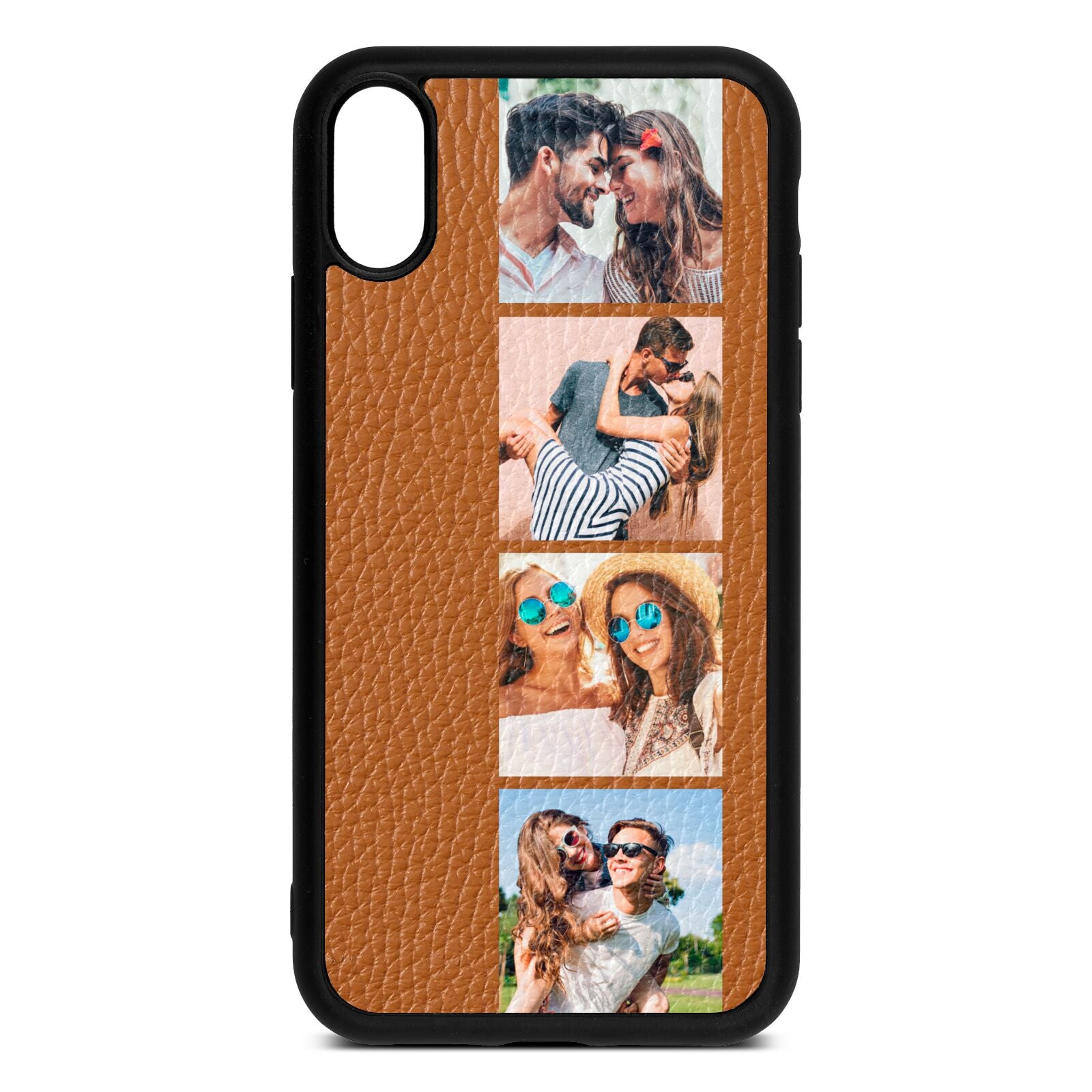Photo Strip Montage Upload Tan Pebble Leather iPhone Xr Case