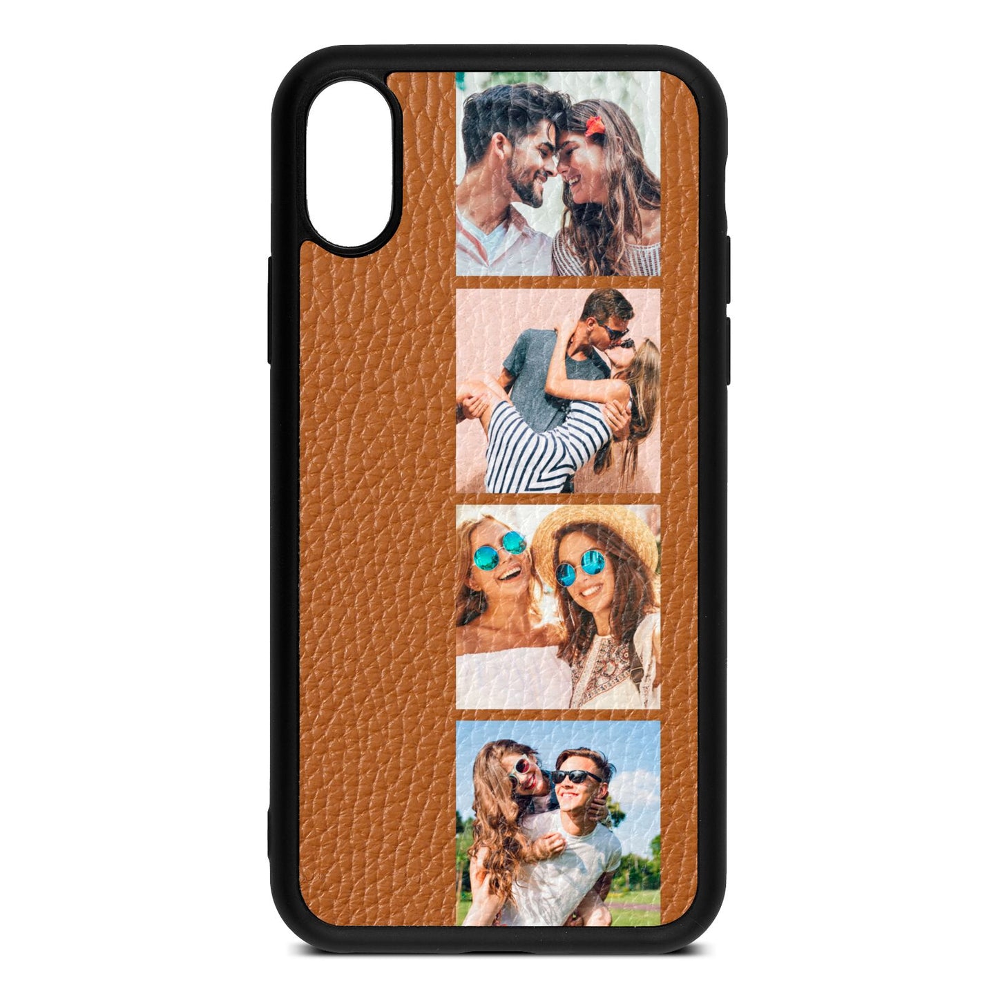 Photo Strip Montage Upload Tan Pebble Leather iPhone Xs Case