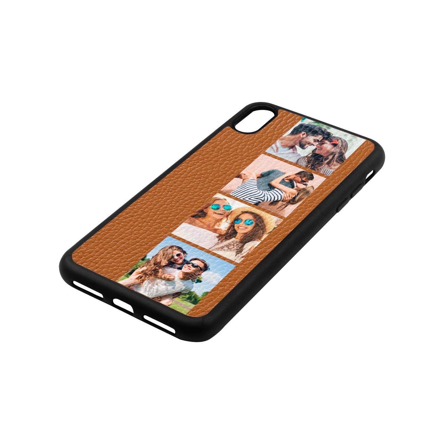 Photo Strip Montage Upload Tan Pebble Leather iPhone Xs Max Case Side Angle