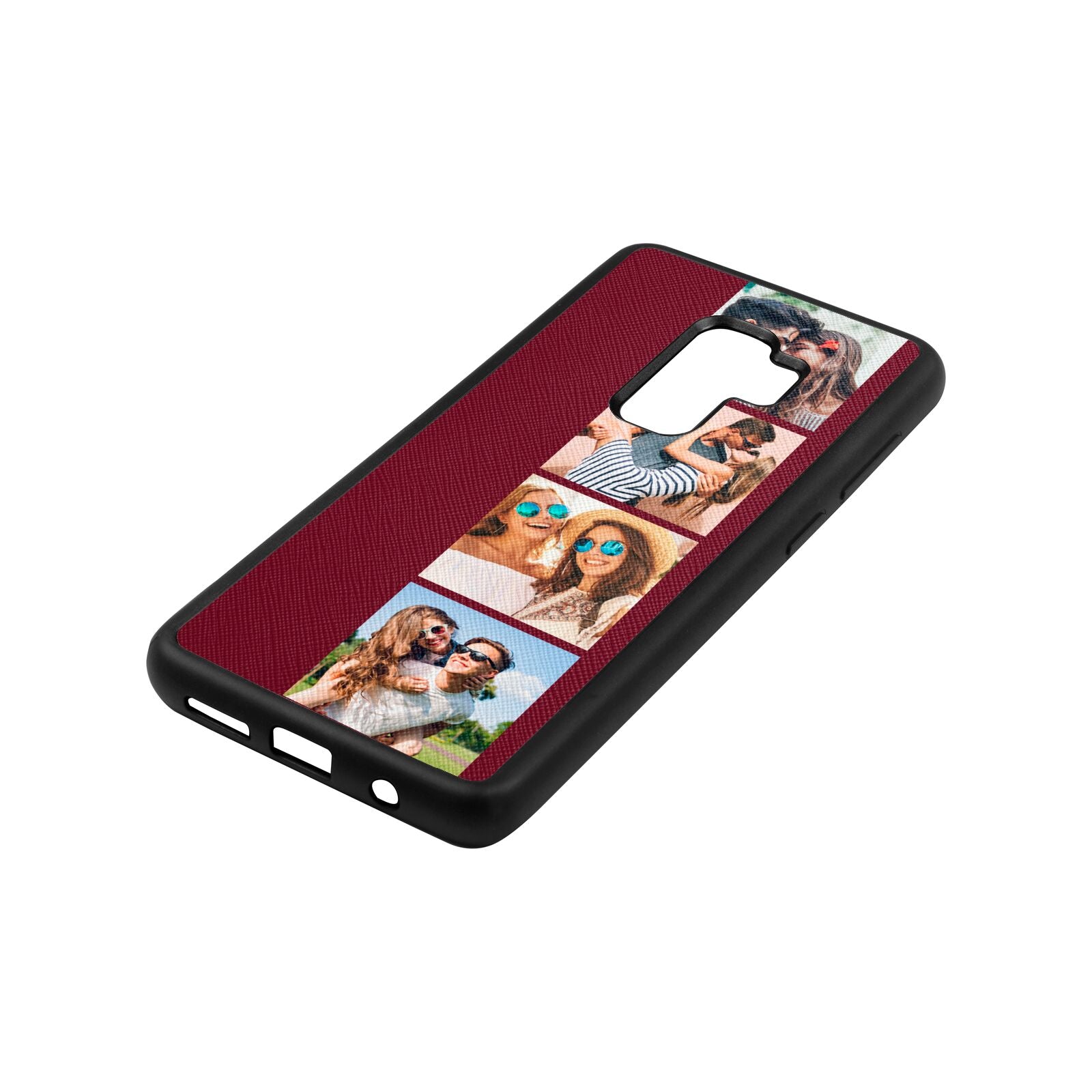 Photo Strip Montage Upload Wine Red Saffiano Leather Samsung S9 Plus Case Side Angle