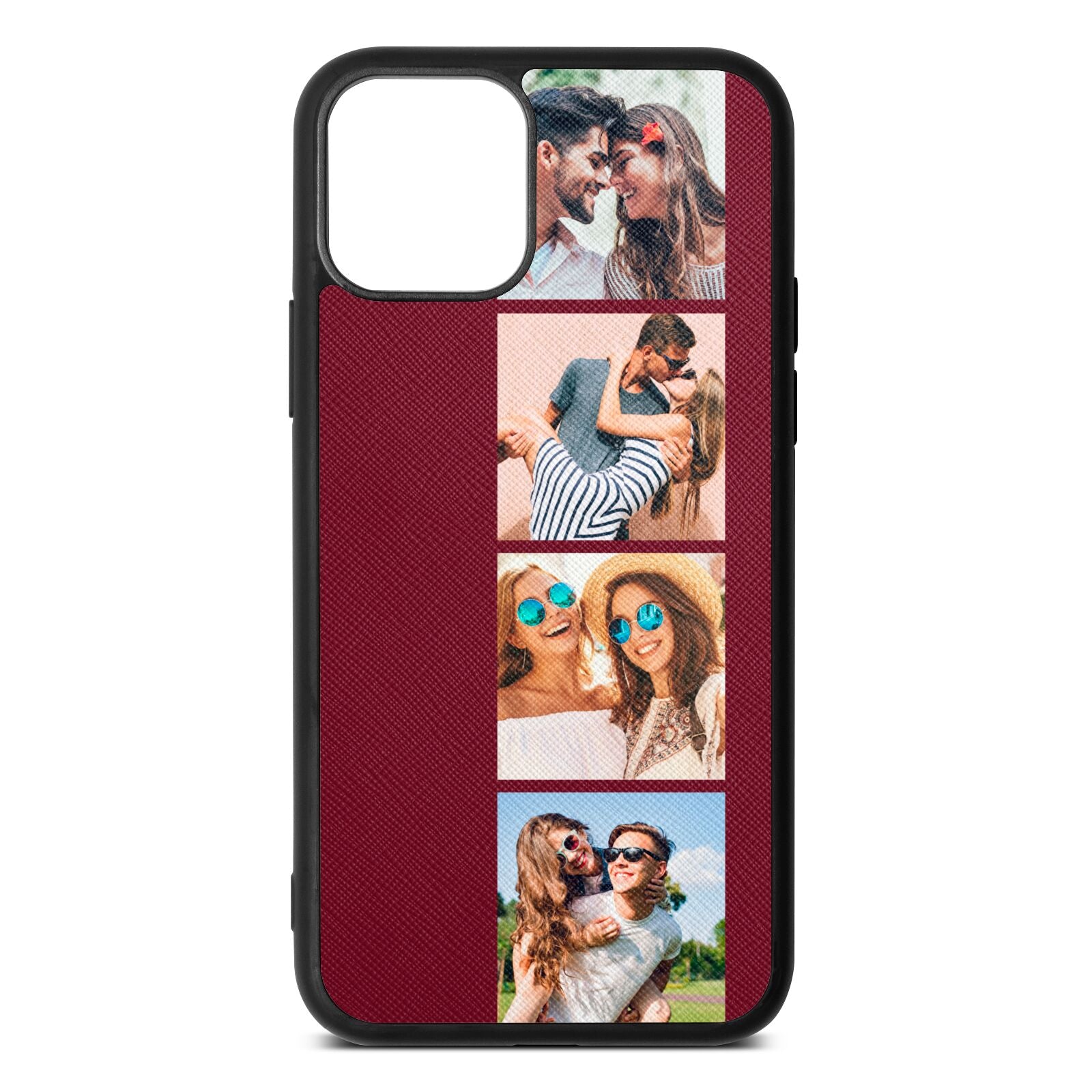 Photo Strip Montage Upload Wine Red Saffiano Leather iPhone 11 Case