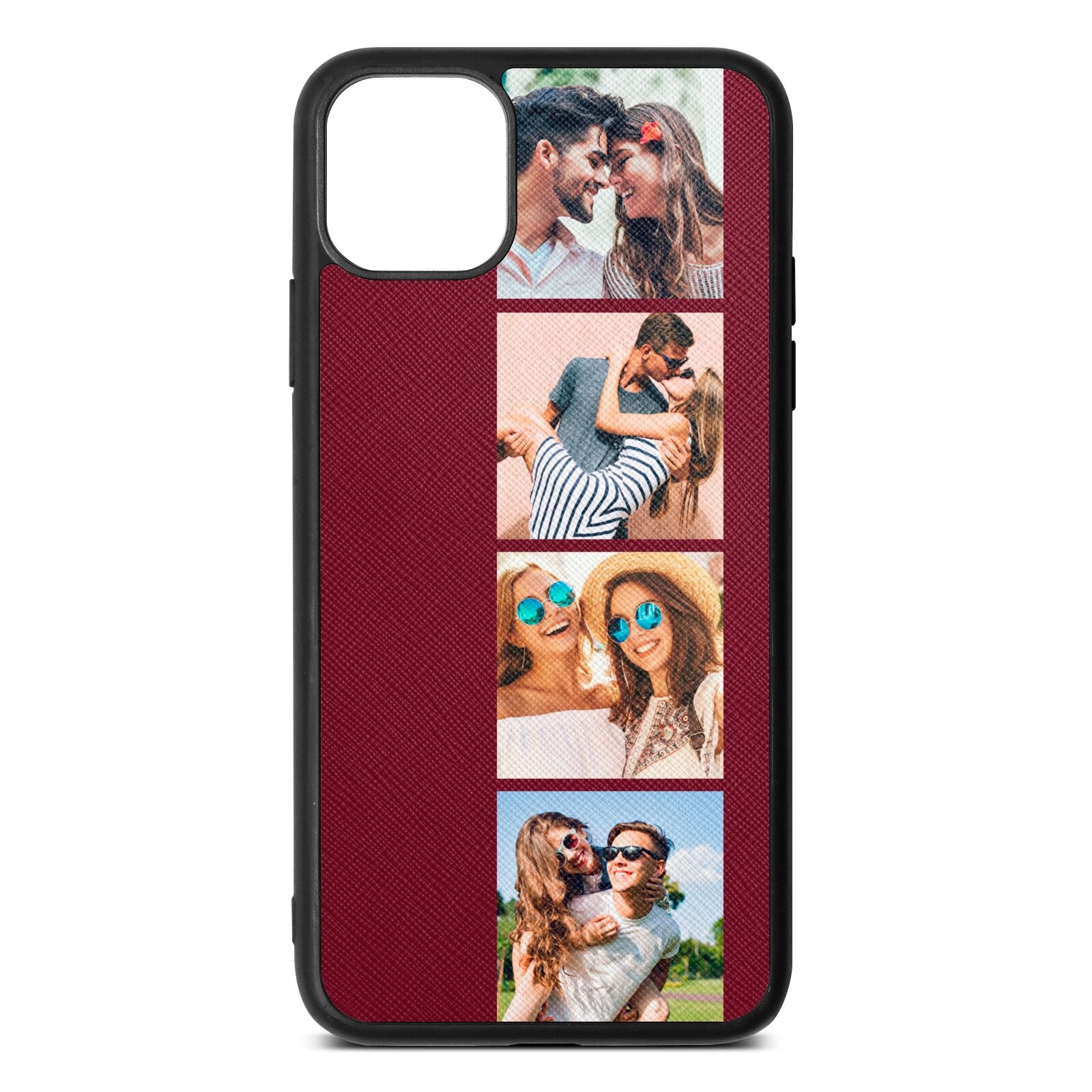 Photo Strip Montage Upload Wine Red Saffiano Leather iPhone 11 Pro Max Case