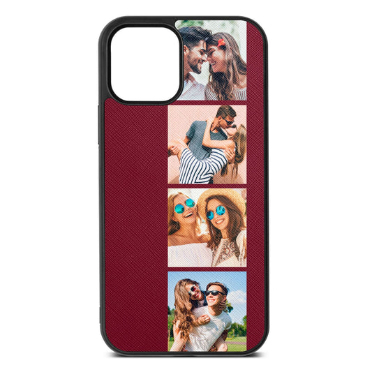 Photo Strip Montage Upload Wine Red Saffiano Leather iPhone 12 Case