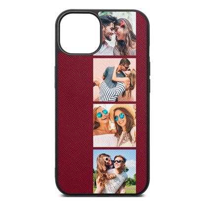Photo Strip Montage Upload Wine Red Saffiano Leather iPhone 13 Case
