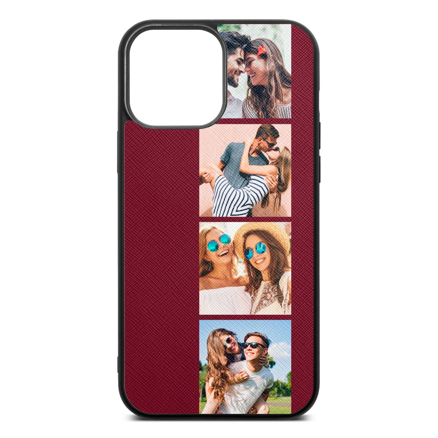 Photo Strip Montage Upload Wine Red Saffiano Leather iPhone 13 Pro Max Case