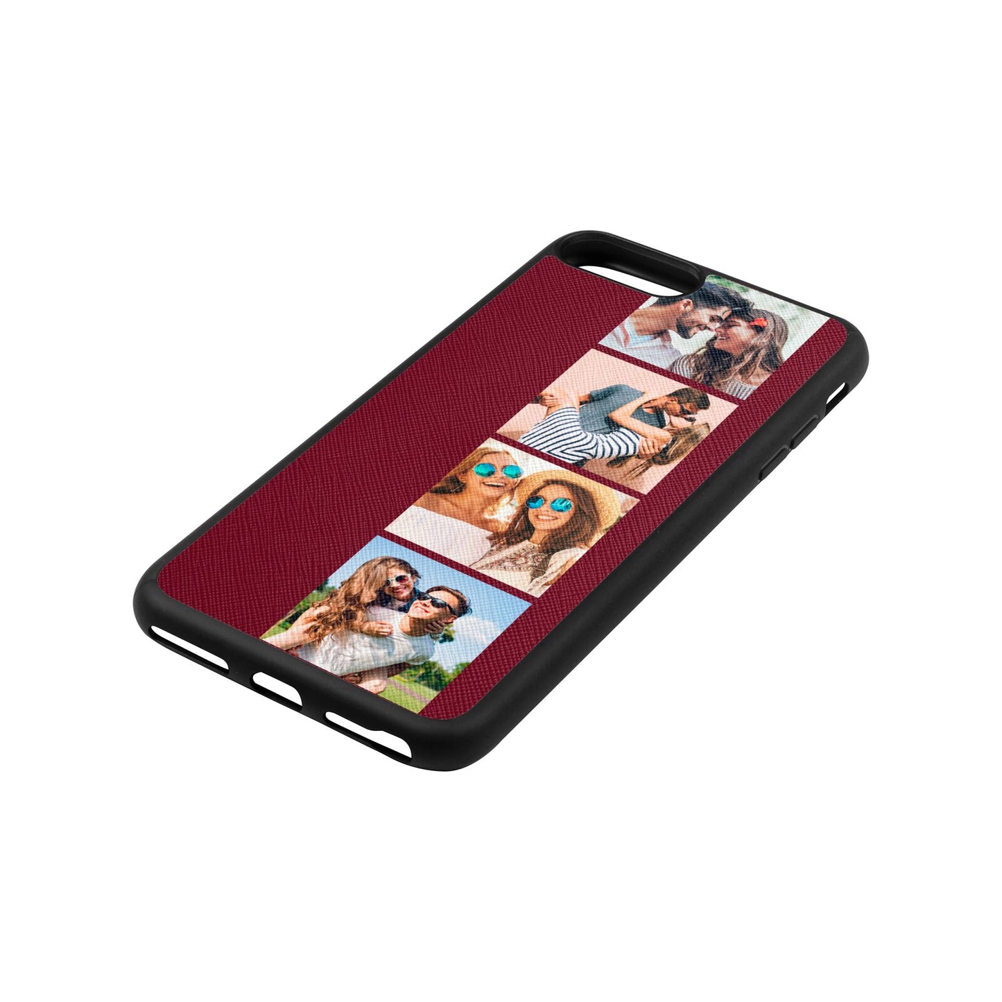 Photo Strip Montage Upload Wine Red Saffiano Leather iPhone 8 Plus Case Side Angle